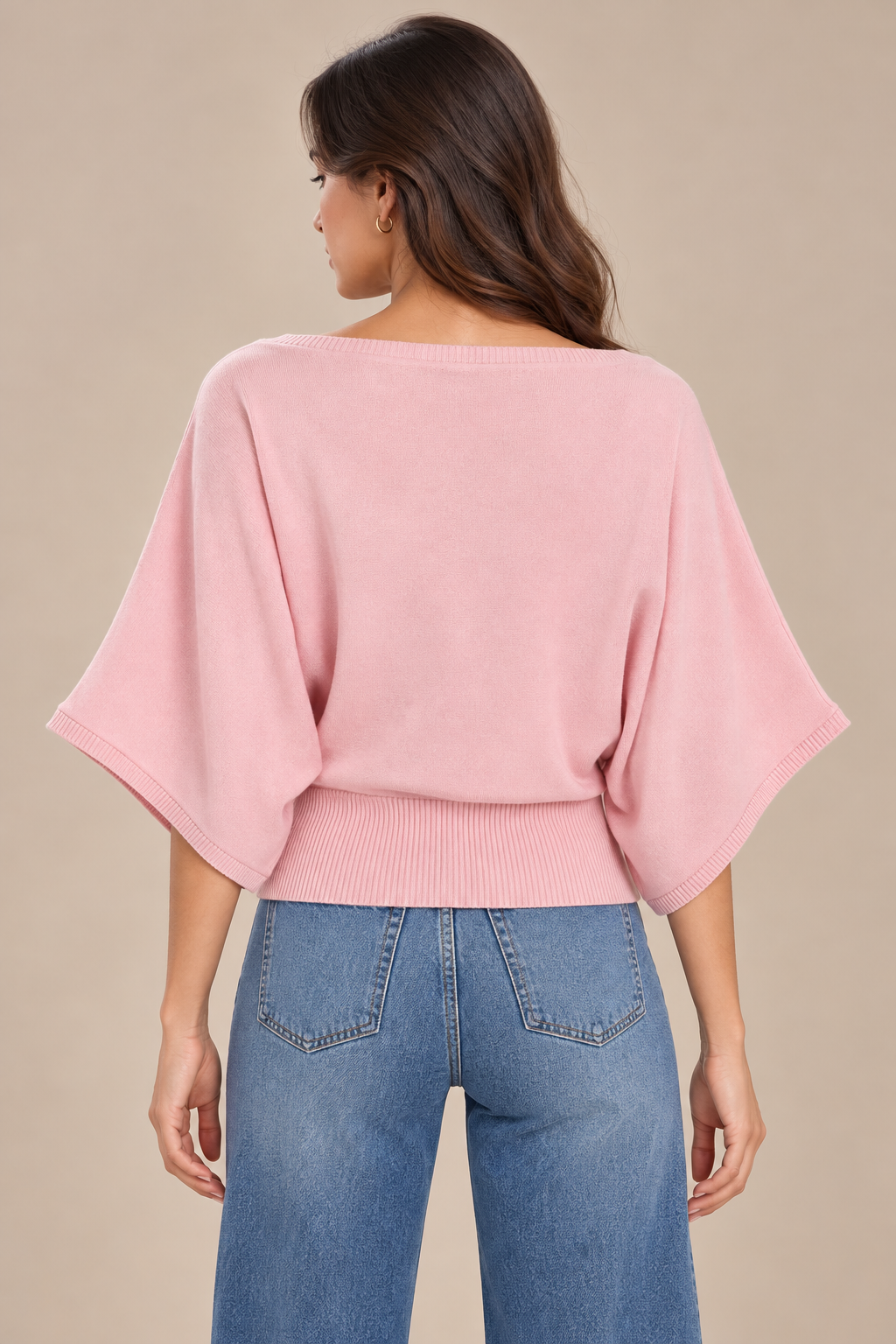 Off-the-shoulder wool blouse with wide cape sleeves