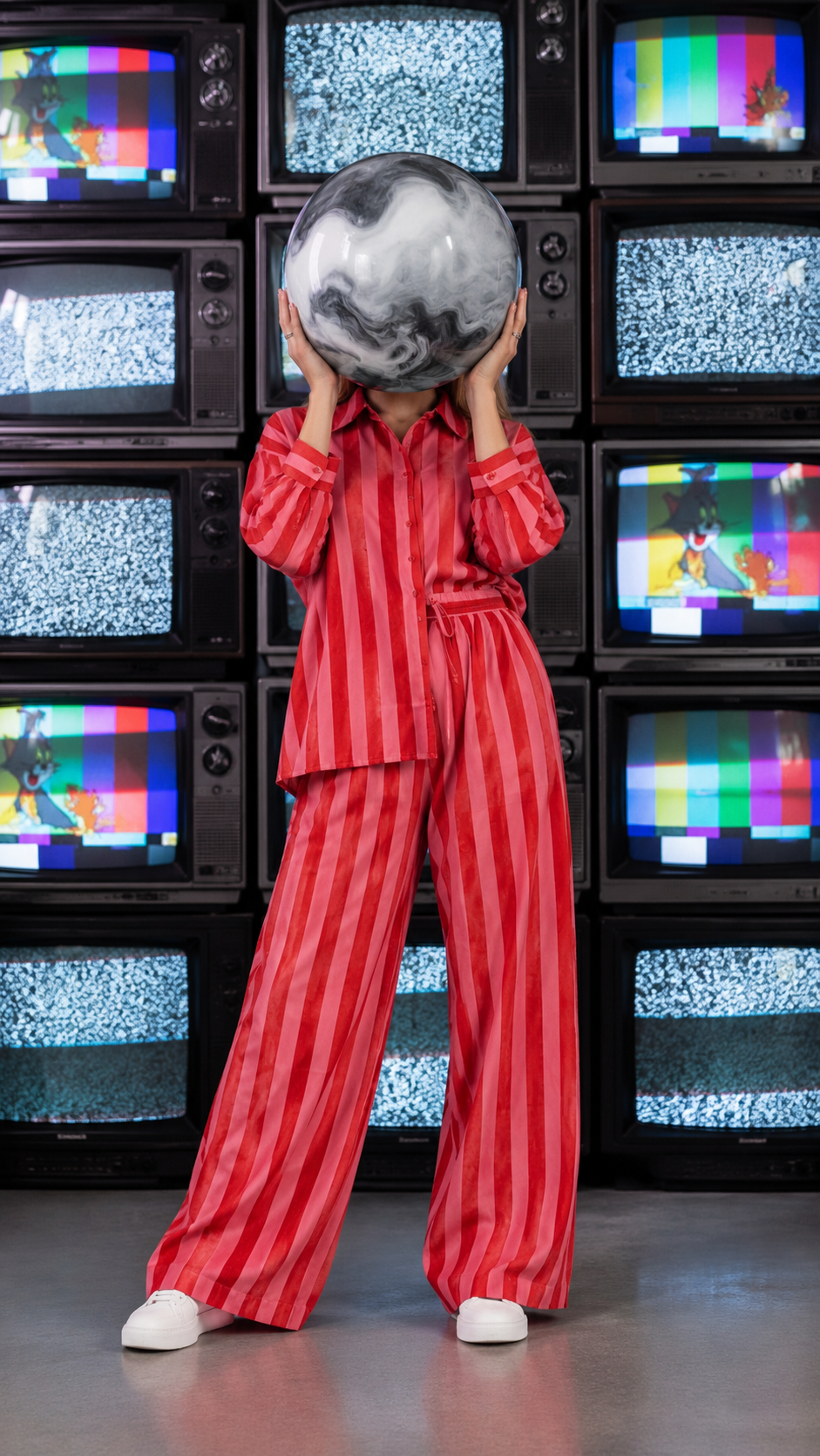 Oversized red and pink striped shirt