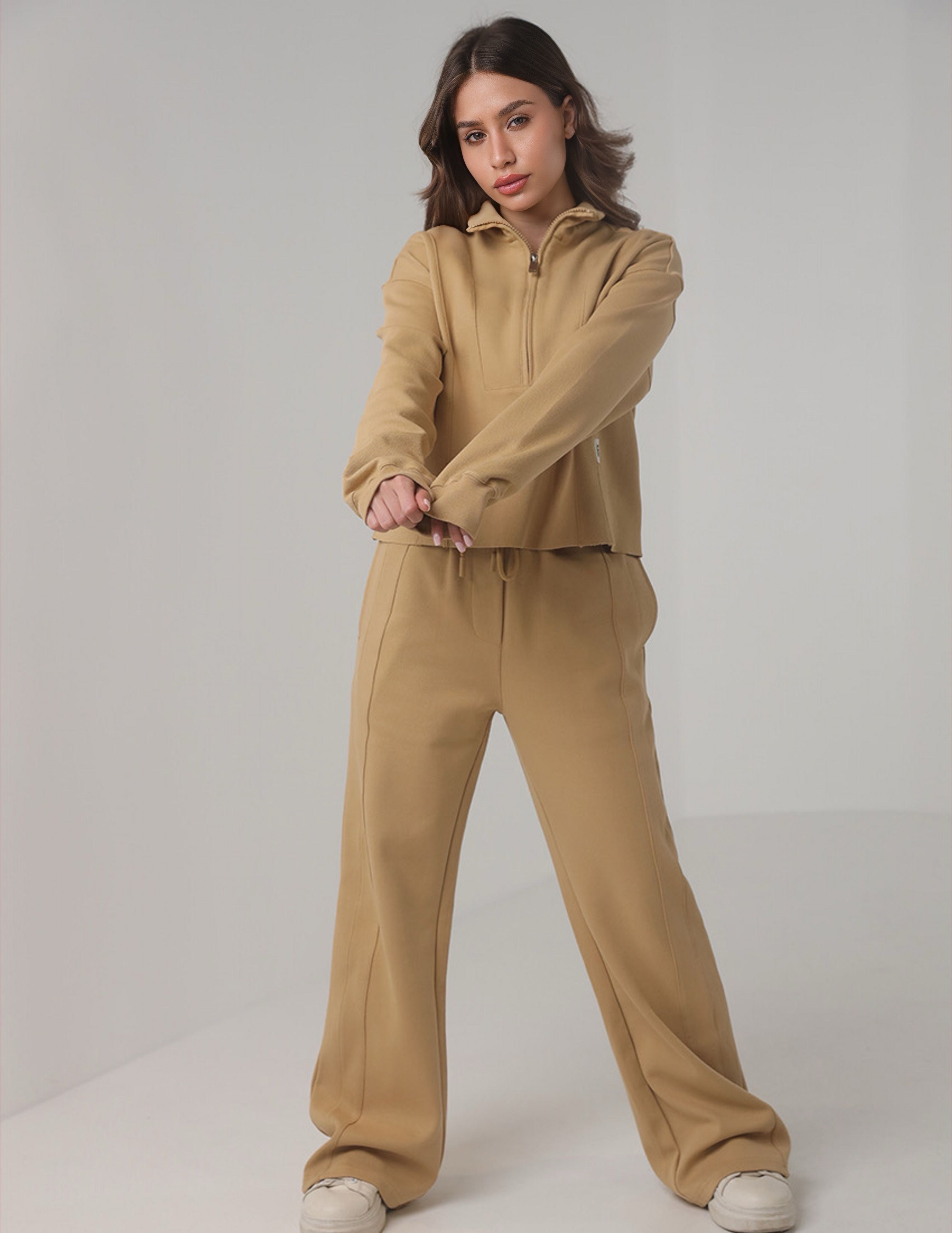 Half-Zip Tracksuit with Wide-Leg Pants