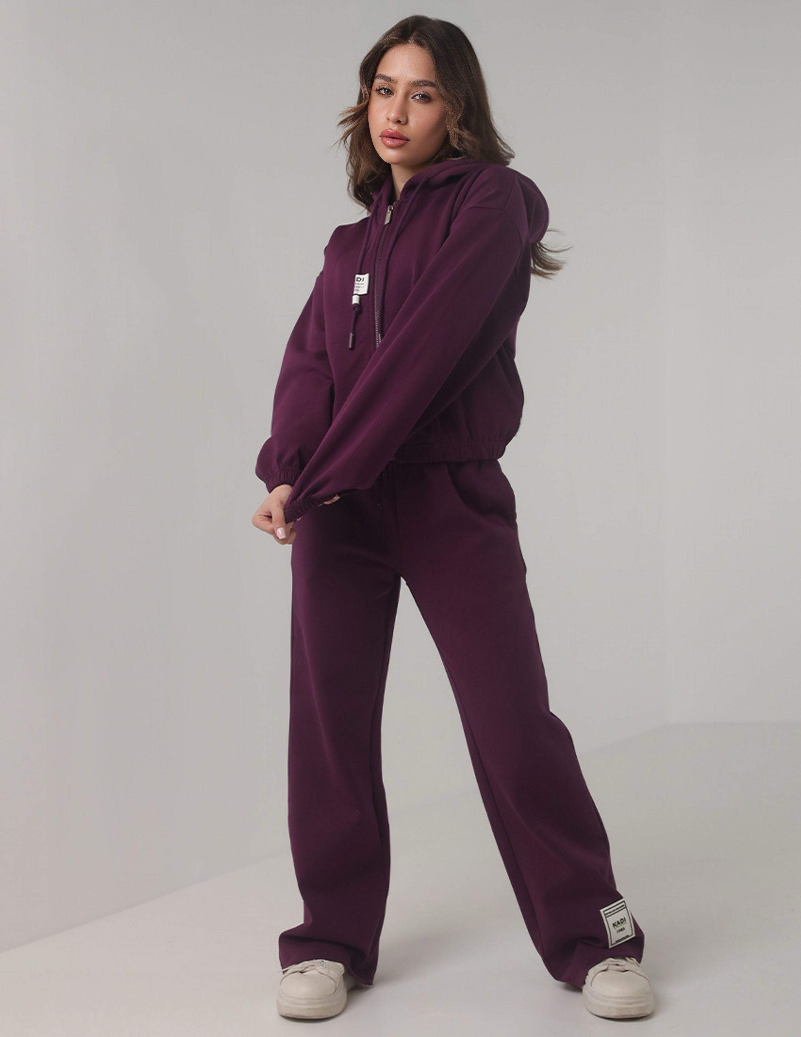 Zip-Up Hoodie Tracksuit with Wide-Leg Pants