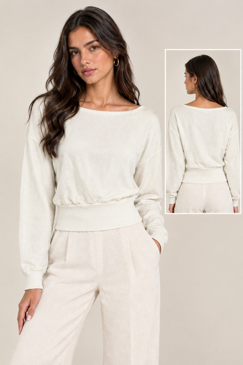 Wool blouse with a wide neckline