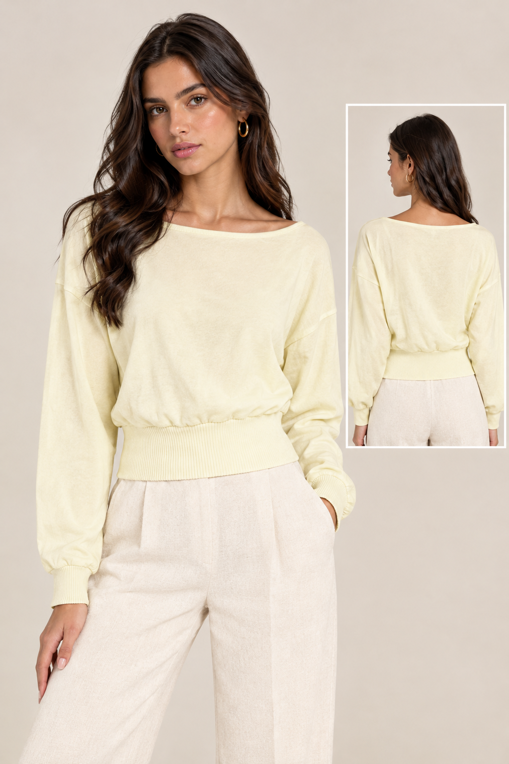 Wool blouse with a wide neckline