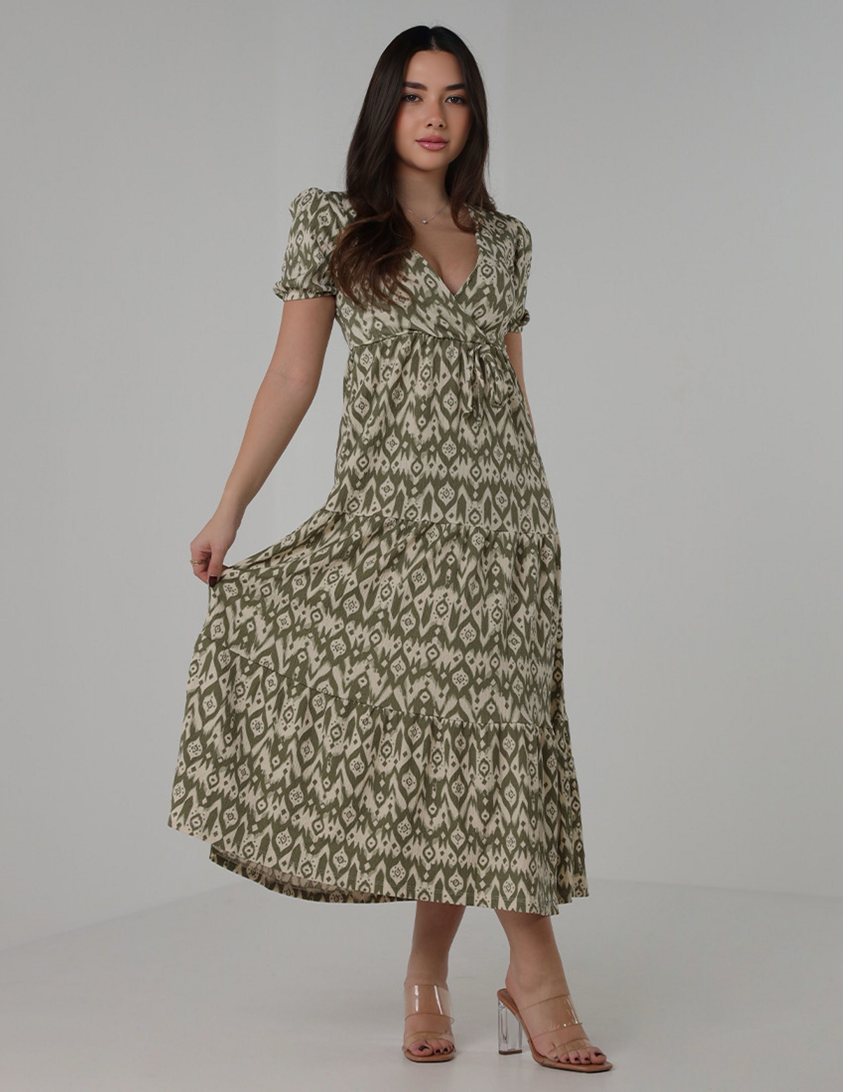 فستان ماكسي بطبعة هندسية