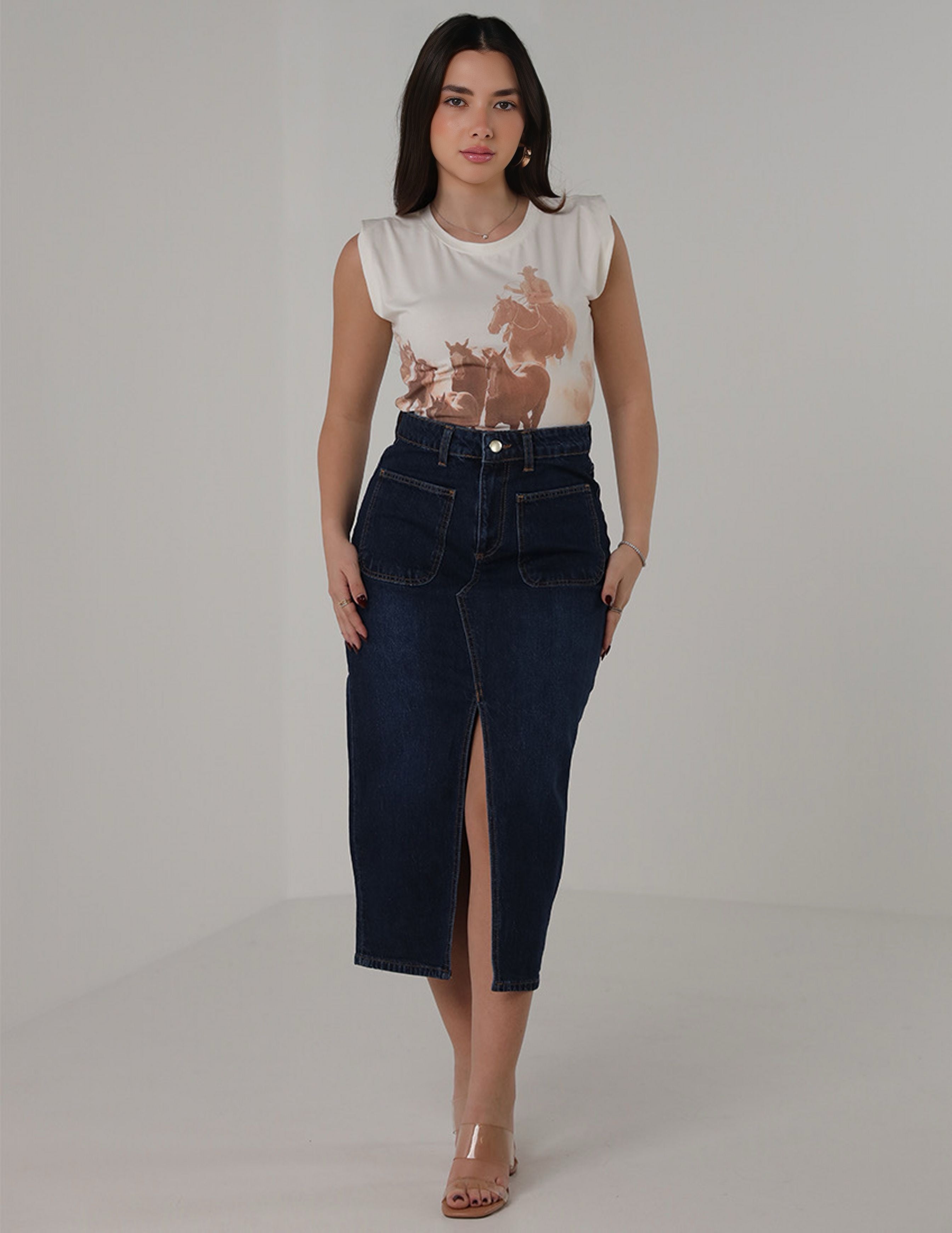 Front-Slit Denim Skirt