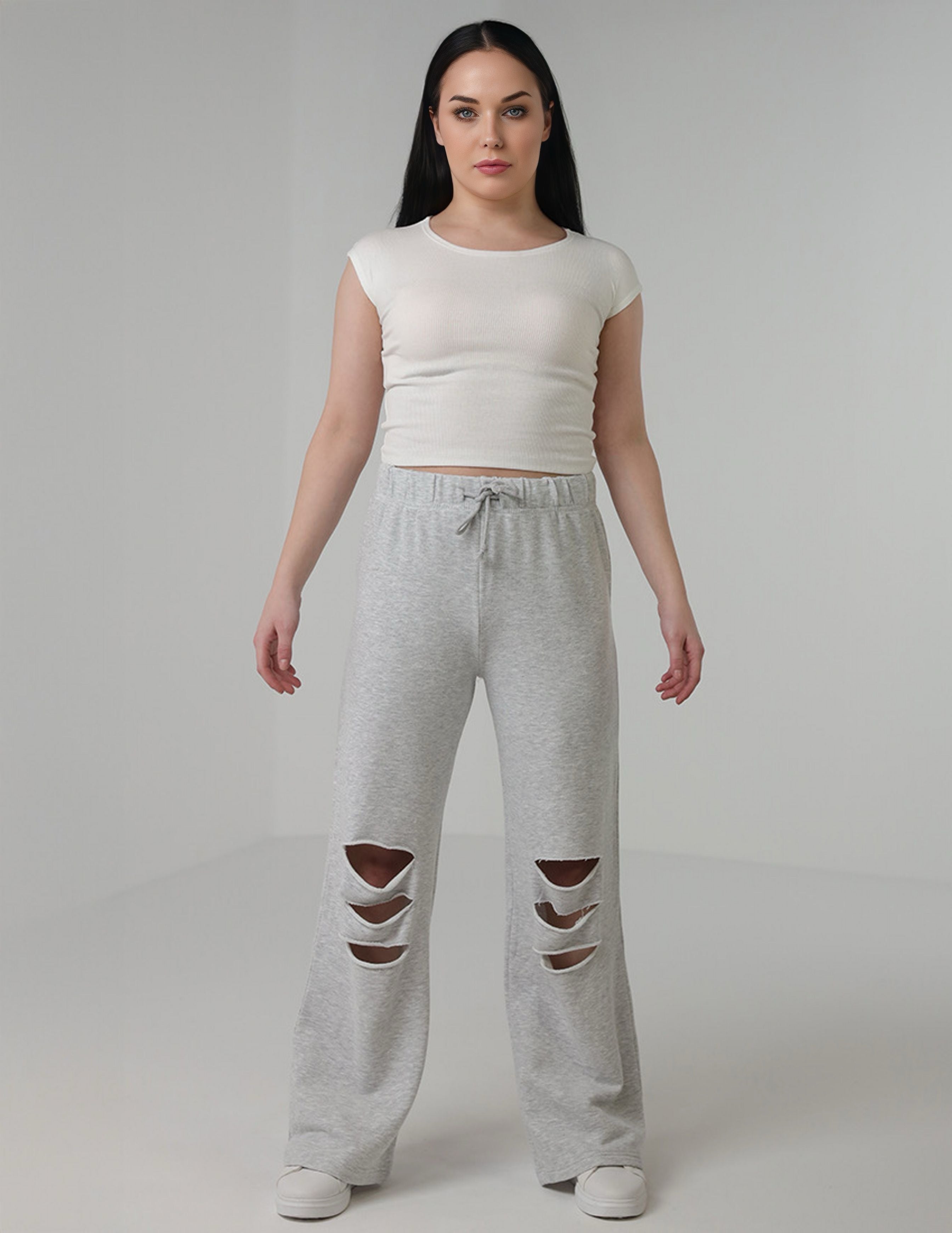 بنطال رياضي ممزق بخصر عالٍ