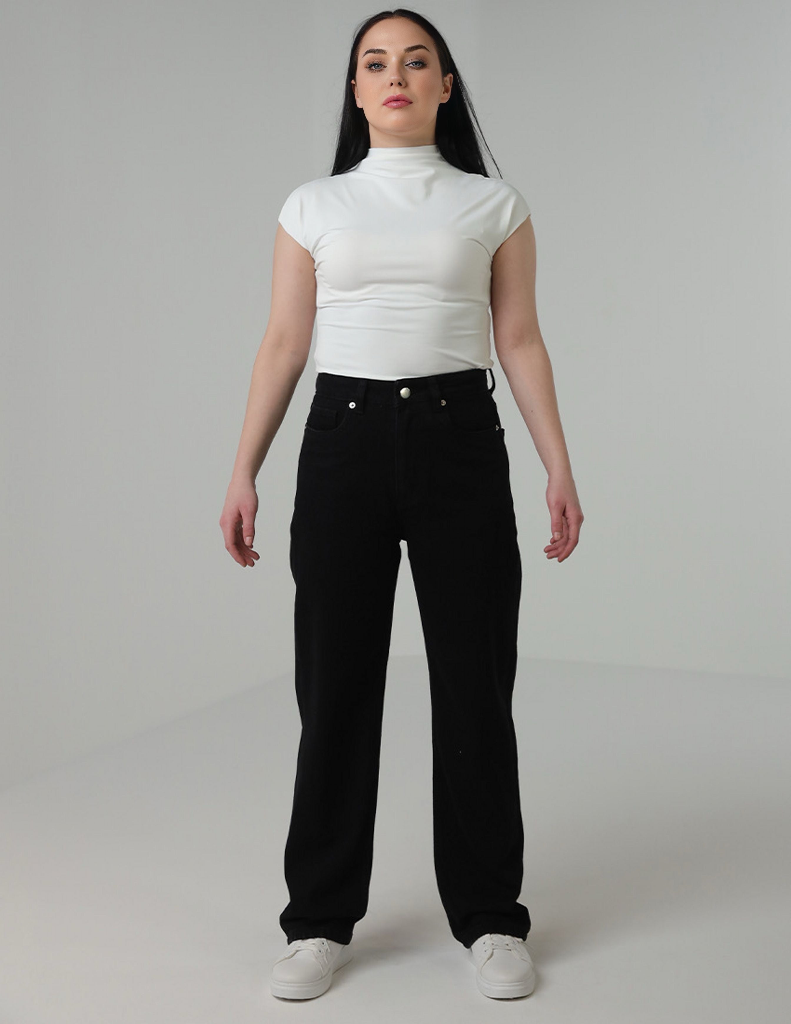 بنطال جينز مستقيم الساق بخصر مرتفع