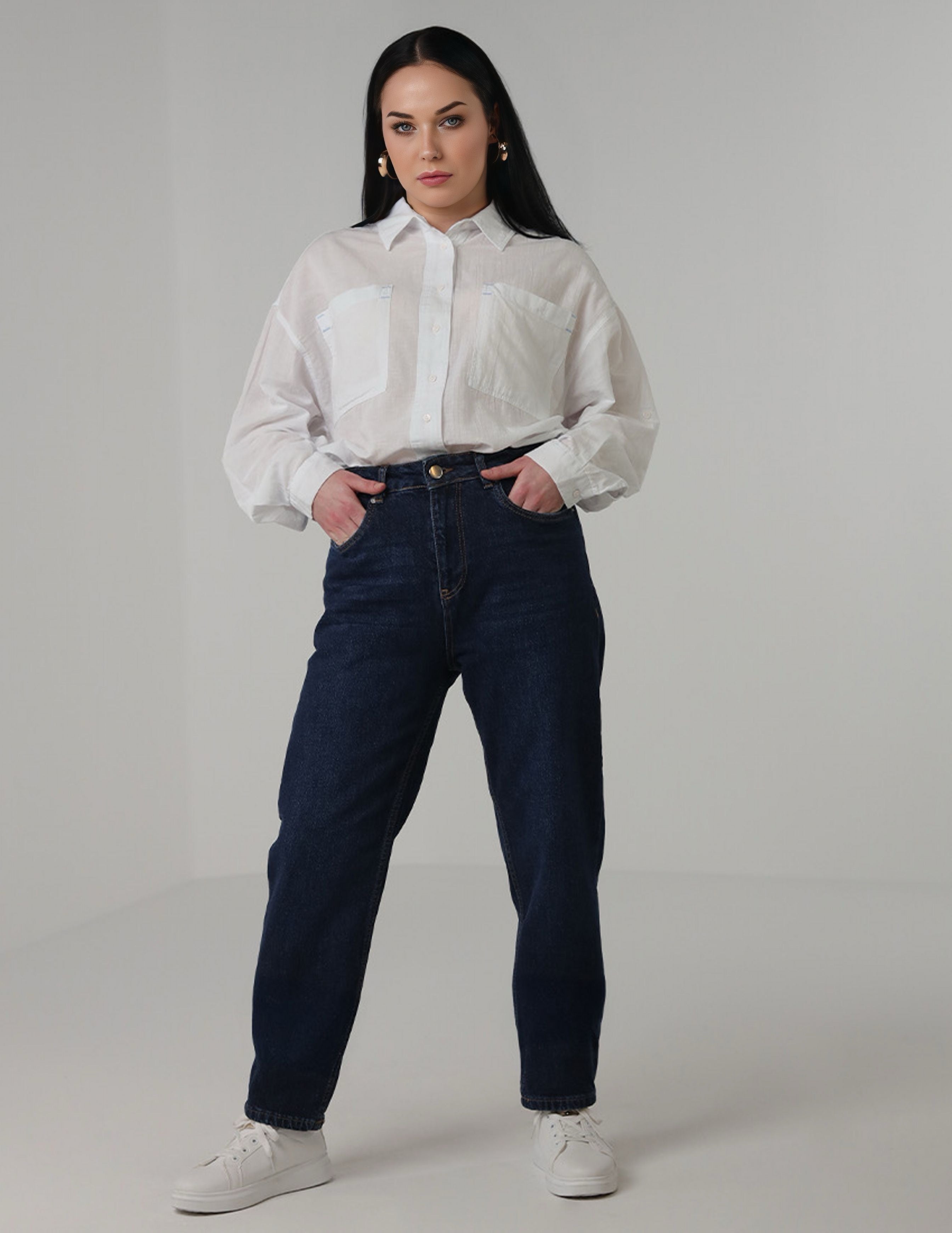 بنطال جينز مستقيم الساق بخصر مرتفع