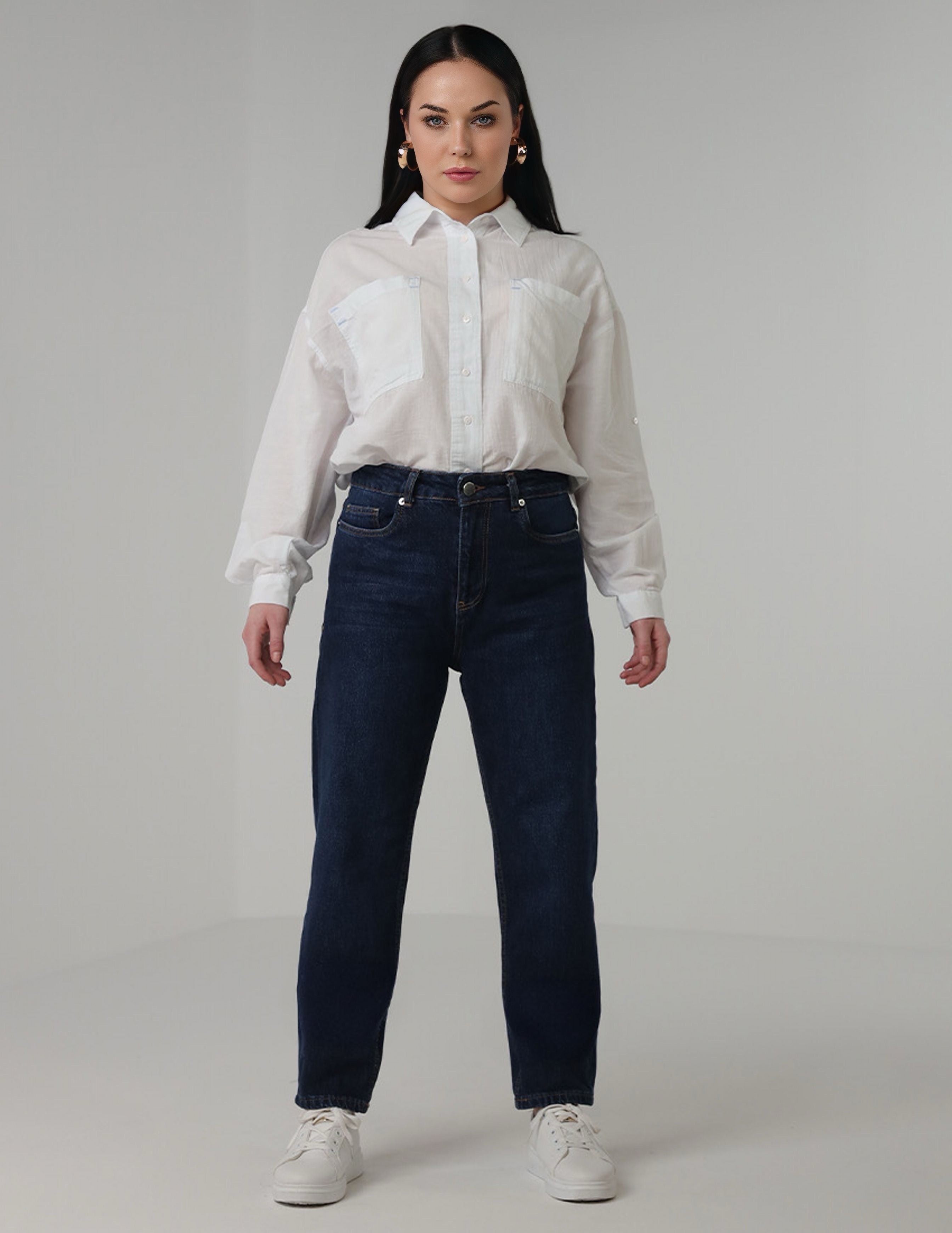 بنطال جينز مستقيم الساق بخصر مرتفع