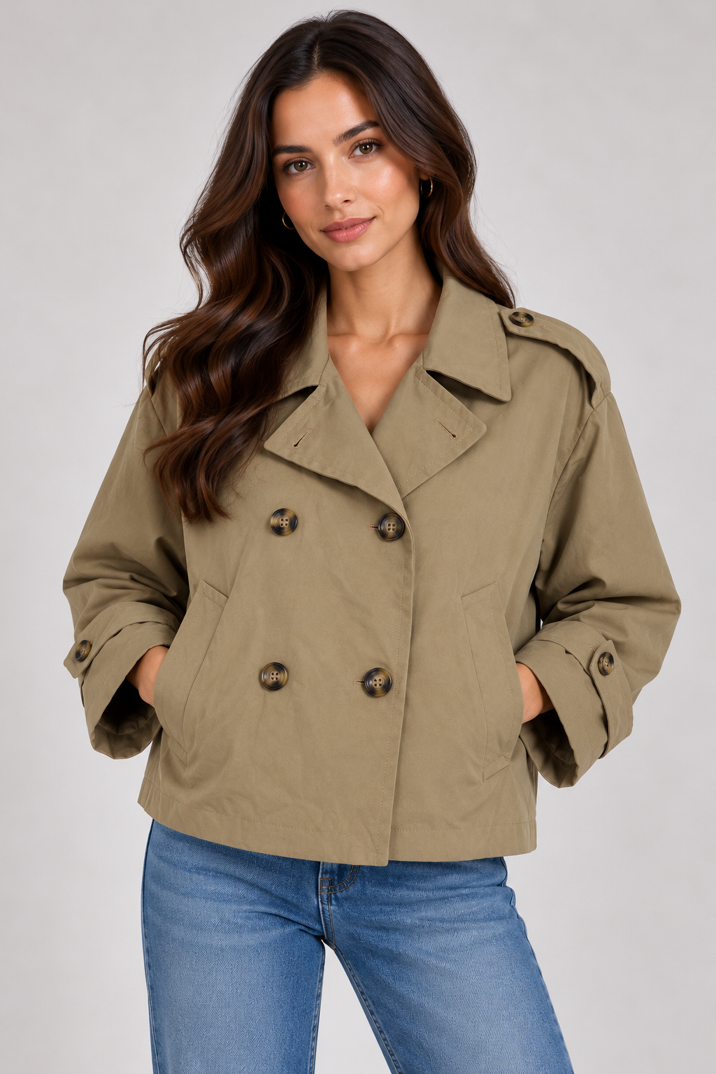 Midi trench coat with button-up front