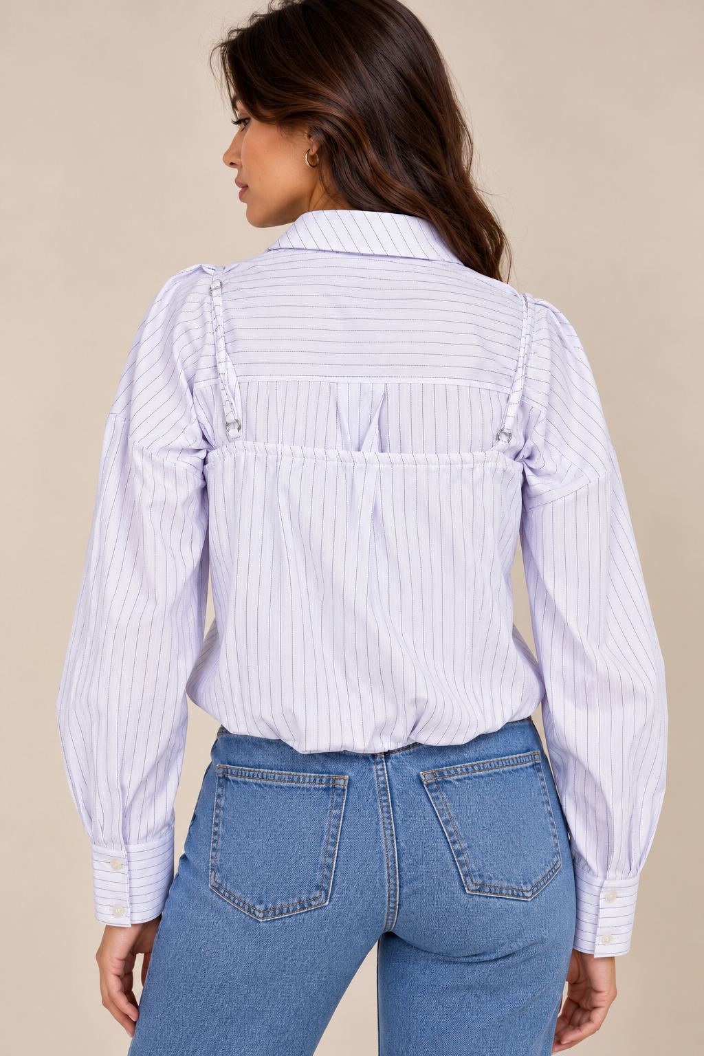 Shirt with white and black striped top set, sleeveless top with black lace bodice