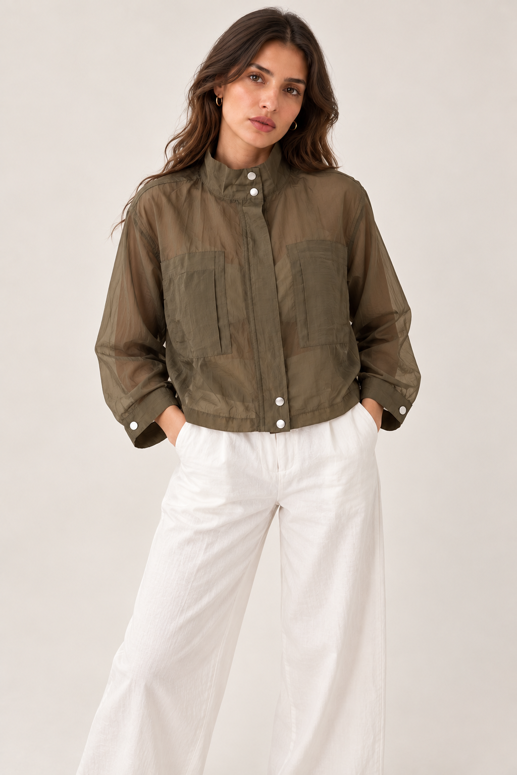 Chiffon jacket with chest pocket