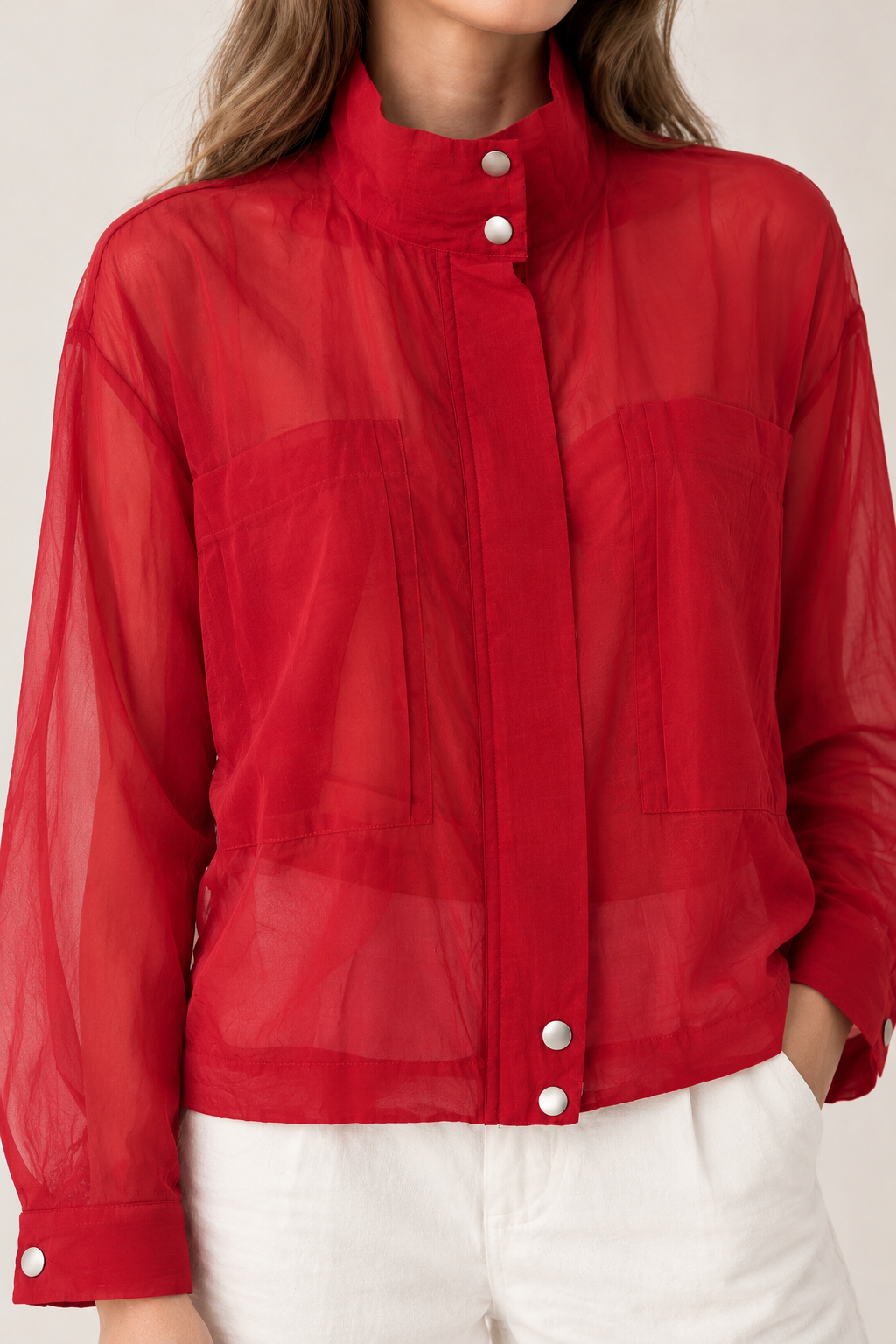 Chiffon jacket with chest pocket