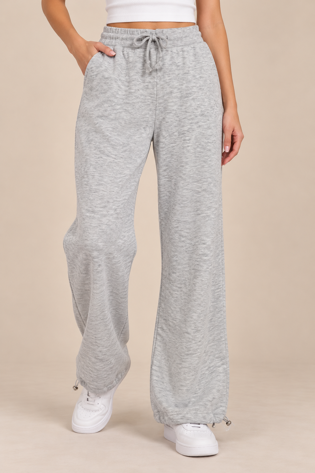 Sweatpants Wideleg Elastic Waist Leg Gathered