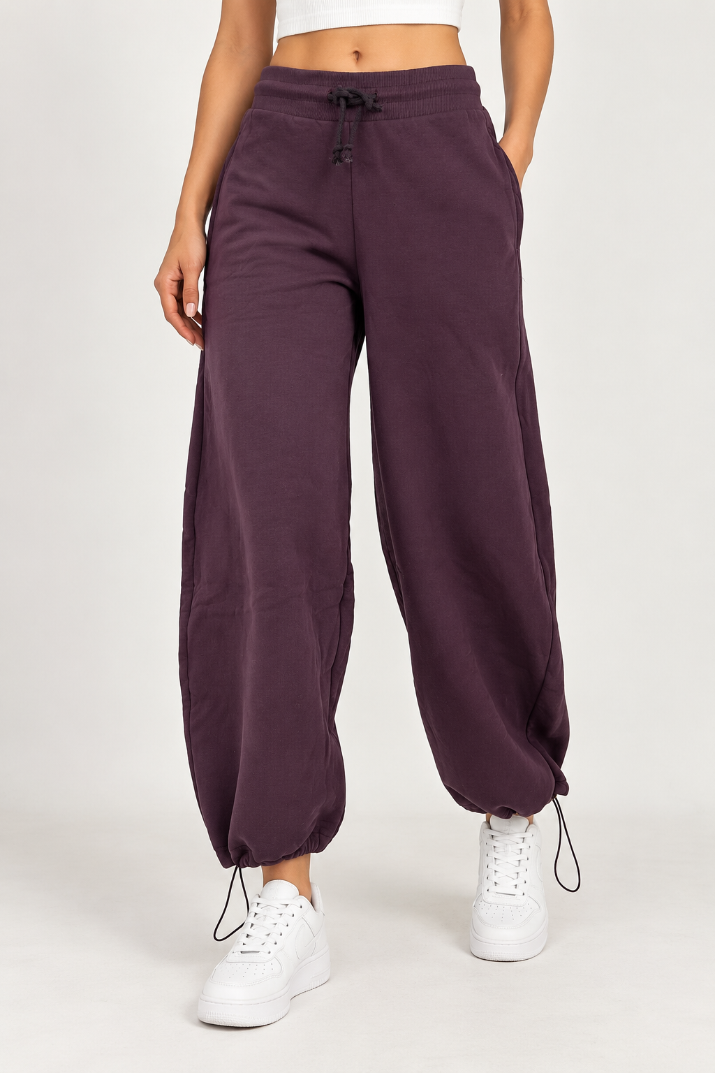 Sweatpants Wideleg Elastic Waist Leg Gathered
