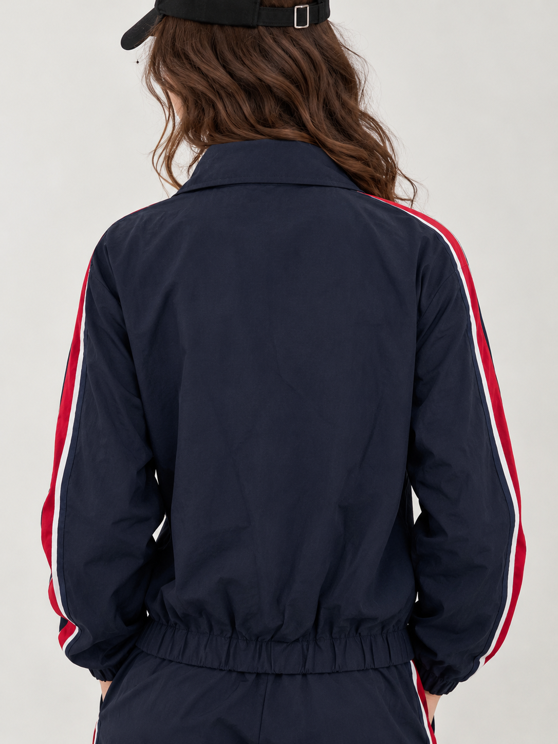 Navy blue waterproof sweatshirt with a red stripe on the sleeves "LOS ANGELES"