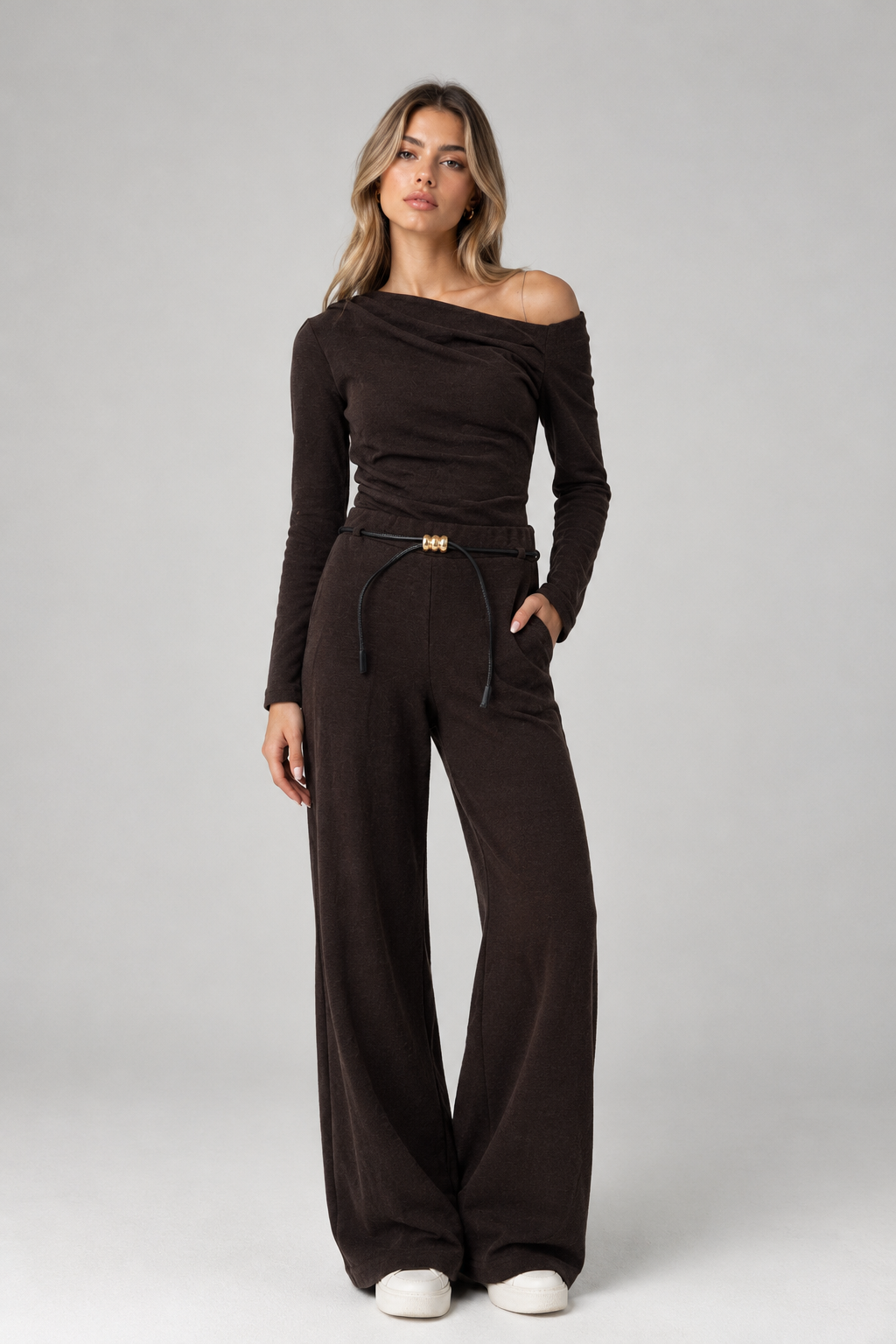Top One Shoulder Slim Fit Chocolate Brown