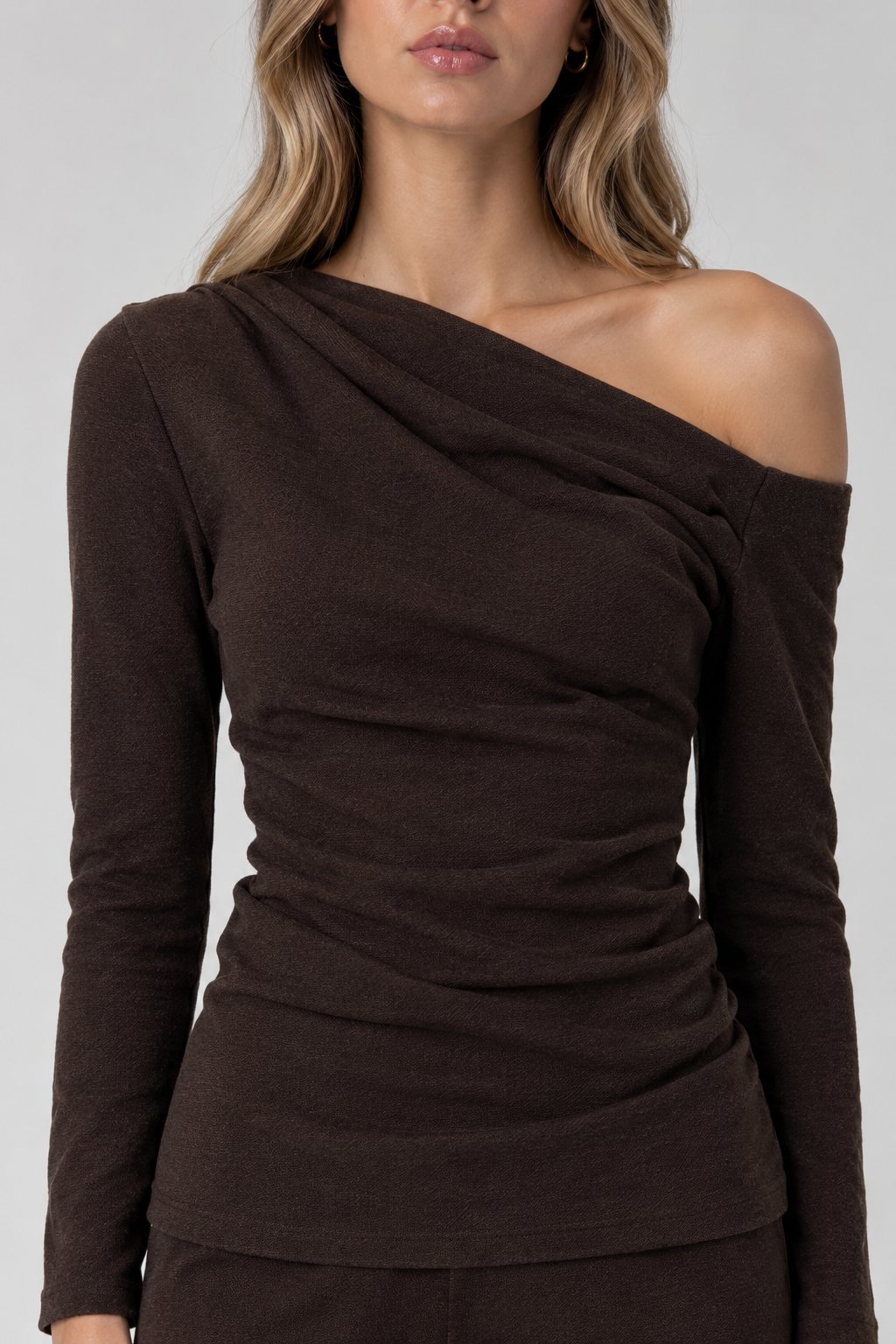 Top One Shoulder Slim Fit Chocolate Brown