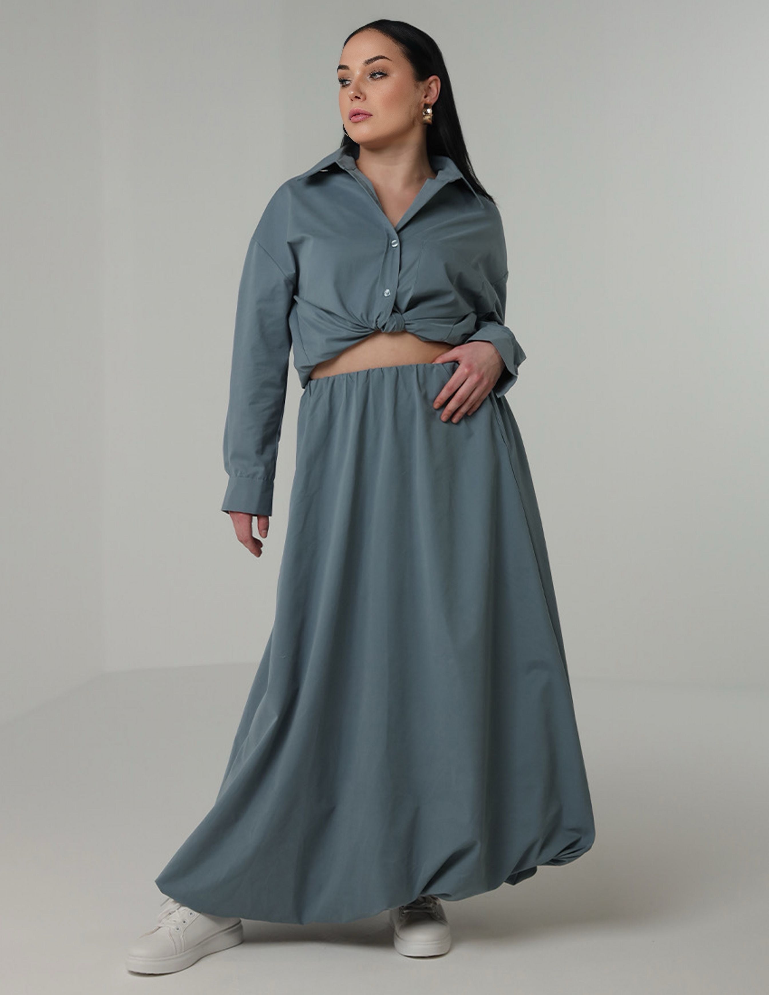 طقم قميص مع تنورة بالون