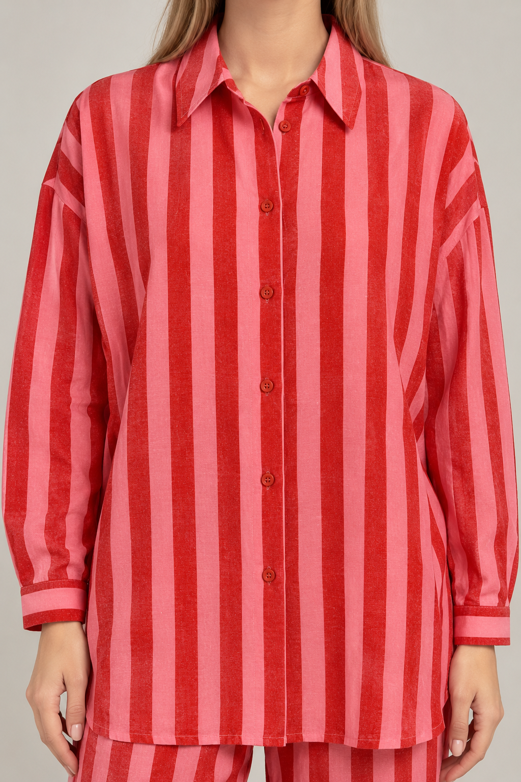 Oversized red and pink striped shirt