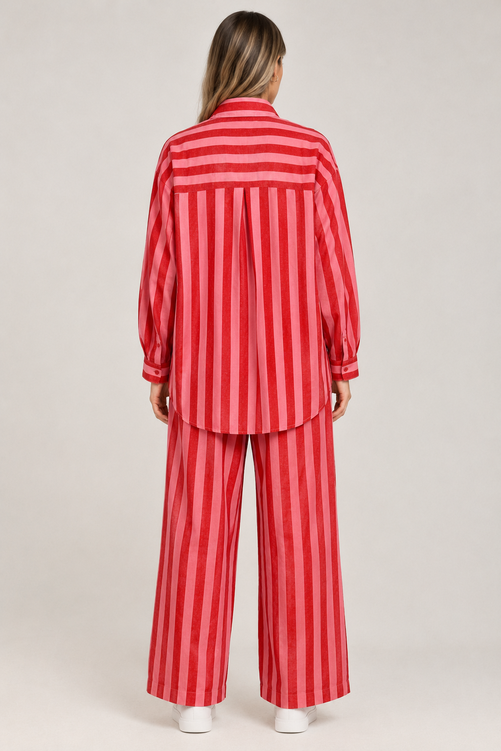 Oversized red and pink striped shirt