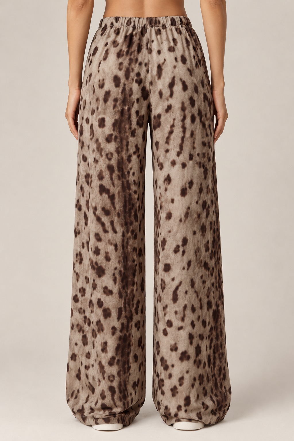 Suede gazelle satin straight cut trousers with tie waist
