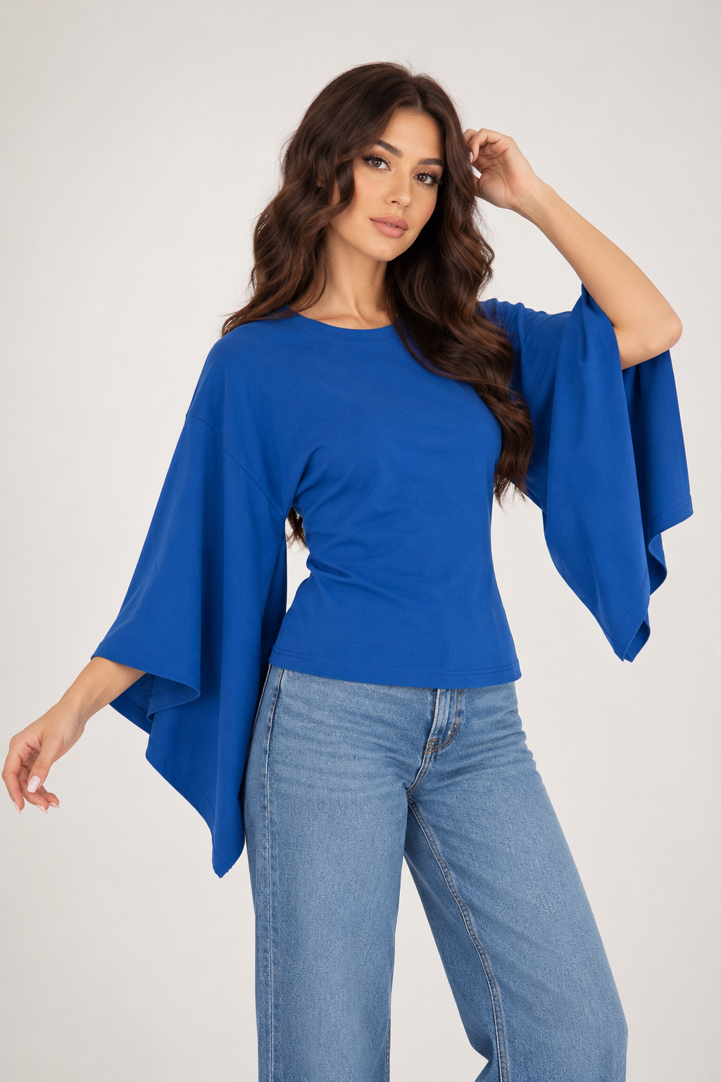 A blouse with wide sleeves