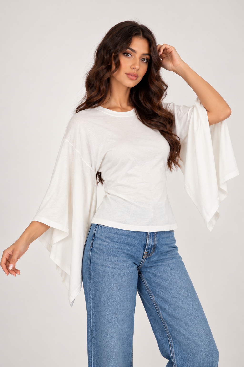A blouse with wide sleeves