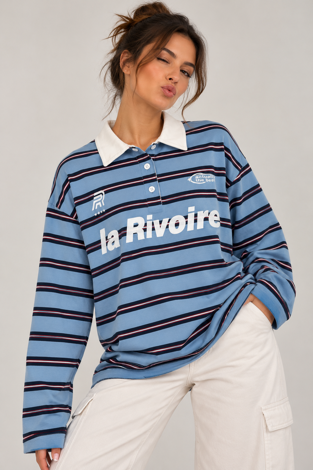Oversized striped blouse with a shirt collar and button-up front "STOCKHOLM"