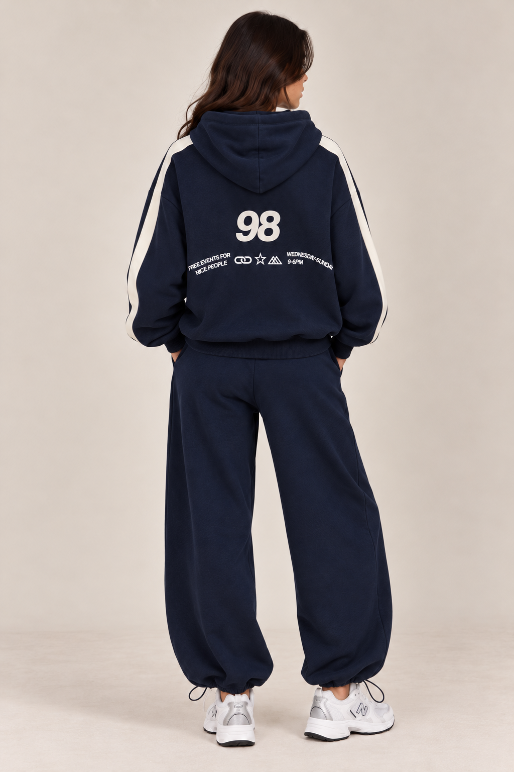 Navy blue hoodie with a white stripe on the sleeves, featuring his book and the number "98" on the front and back.