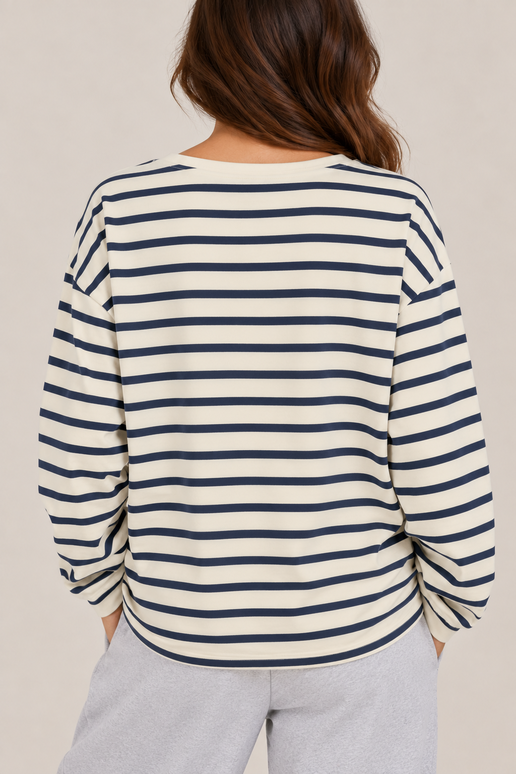 Oversized cotton blouse, striped in butter yellow and navy.