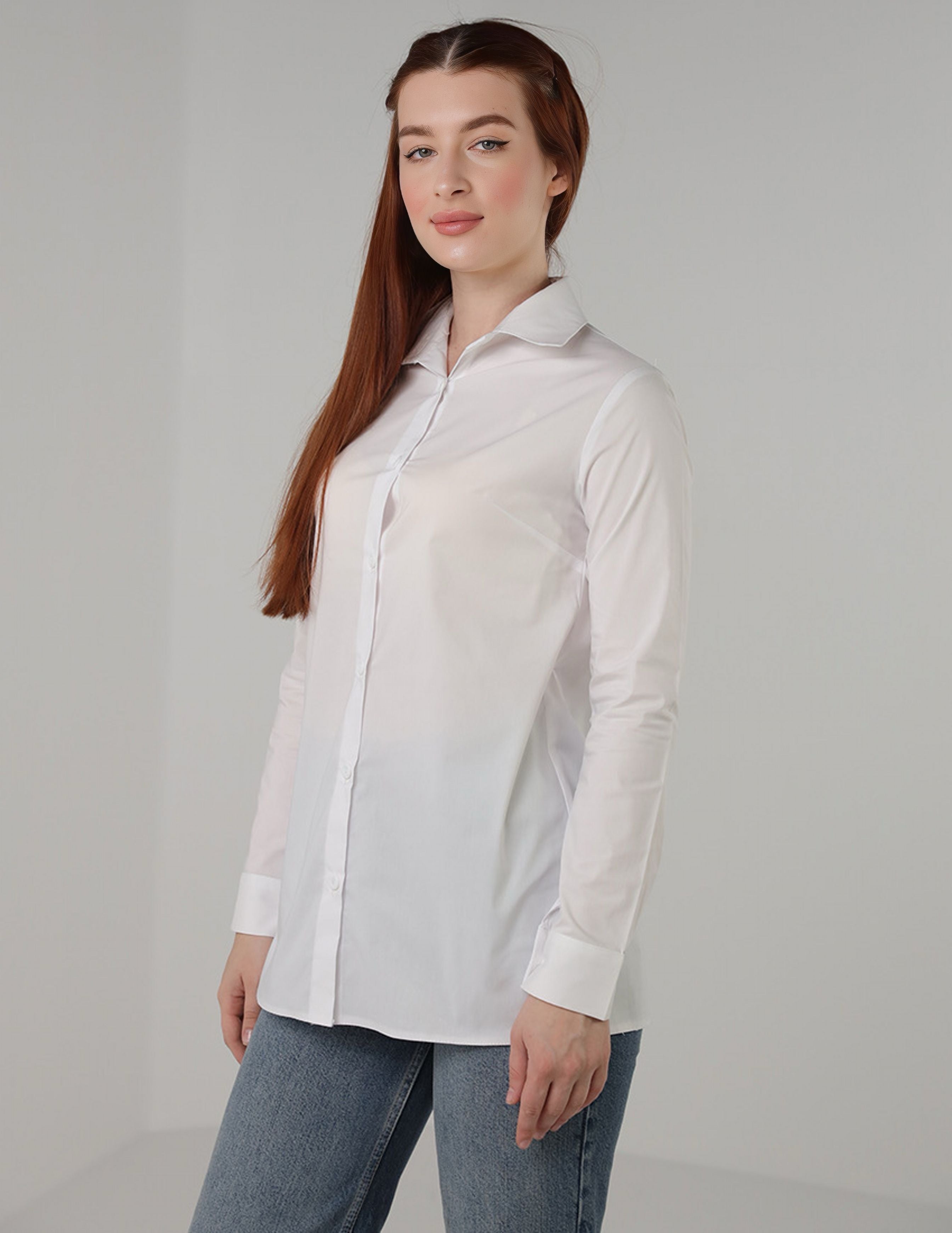 Slim-Fit White Shirt with Full Button Closure