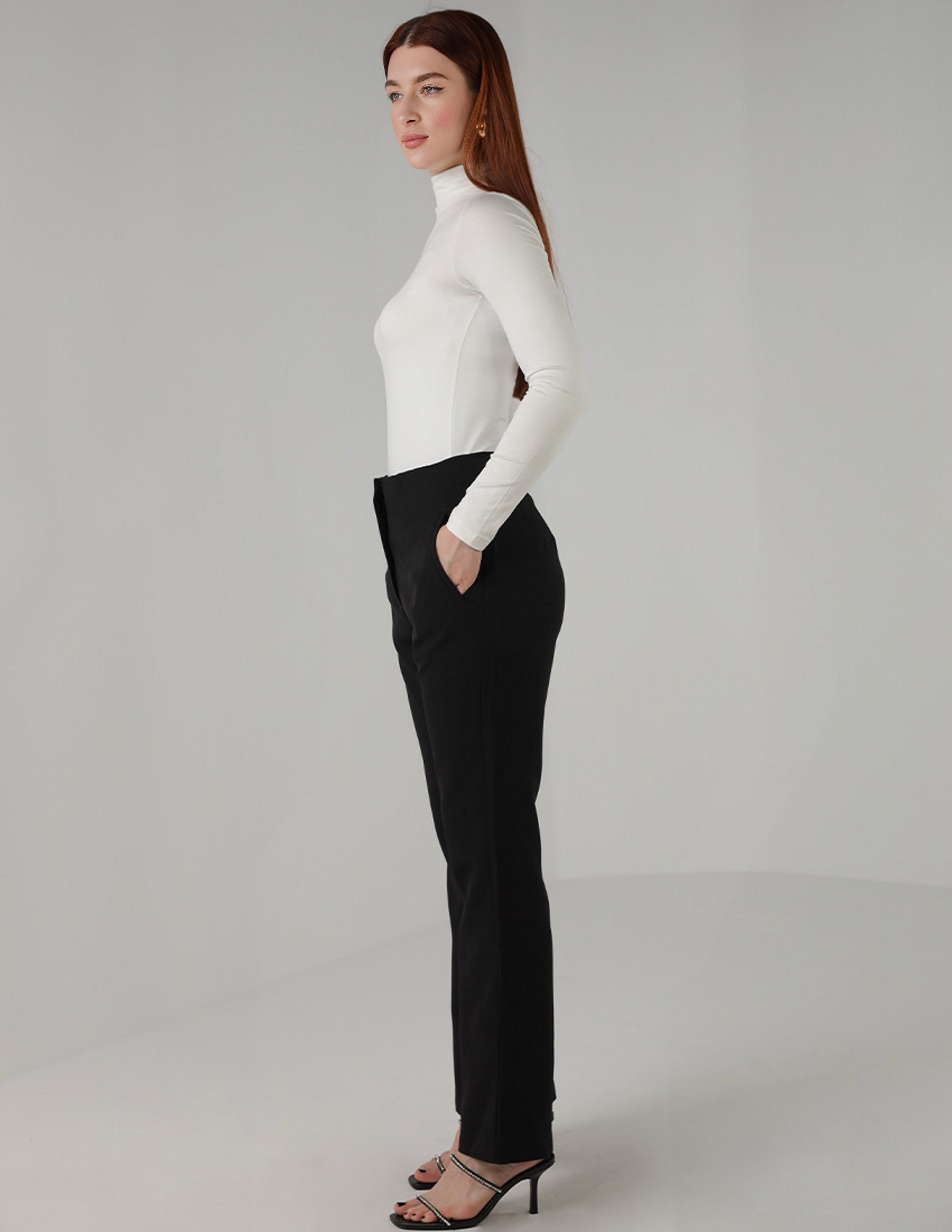 بنطلون ضيق واسع بخصر مرتفع