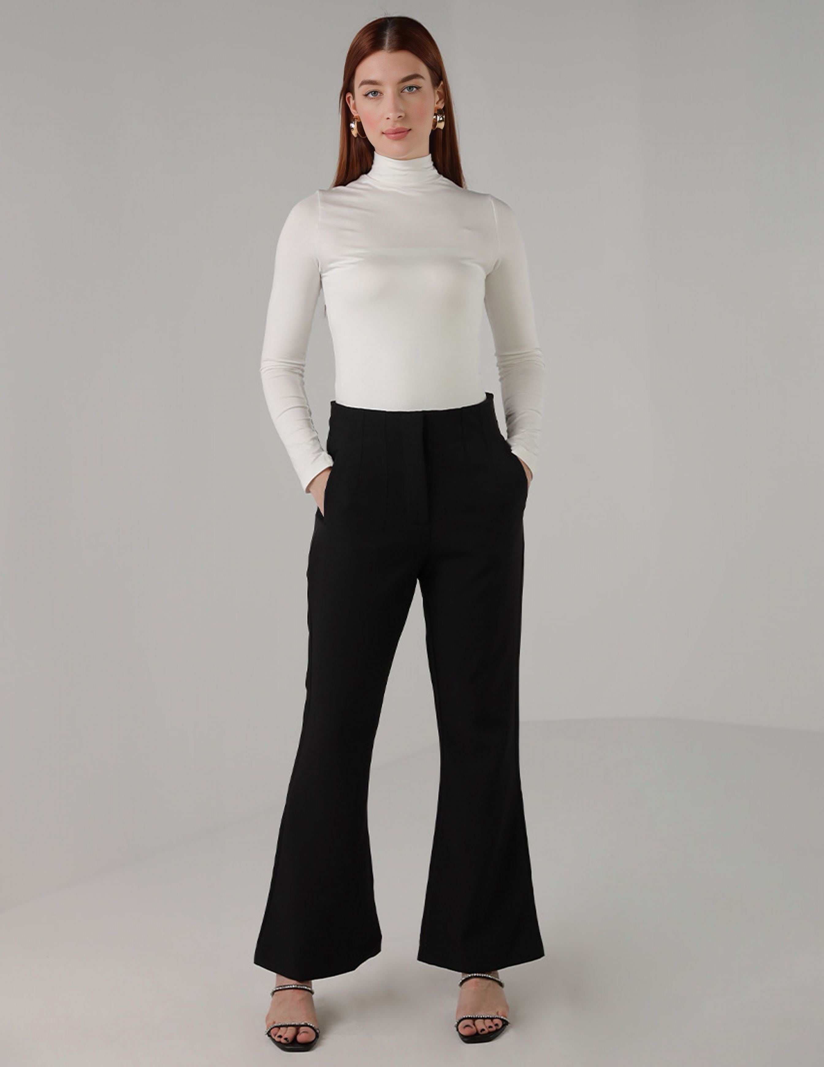 بنطلون ضيق واسع بخصر مرتفع