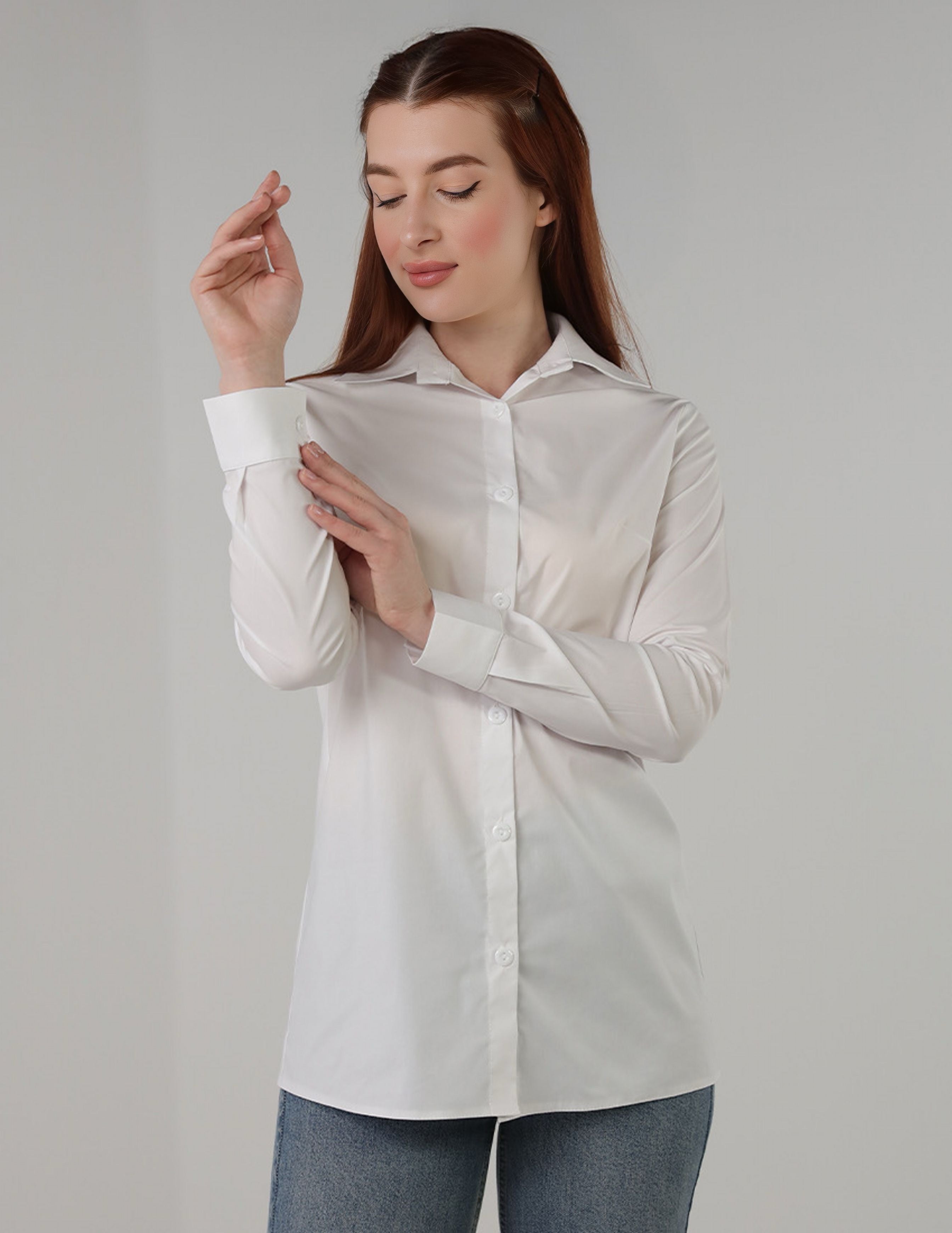 Slim-Fit White Shirt with Full Button Closure