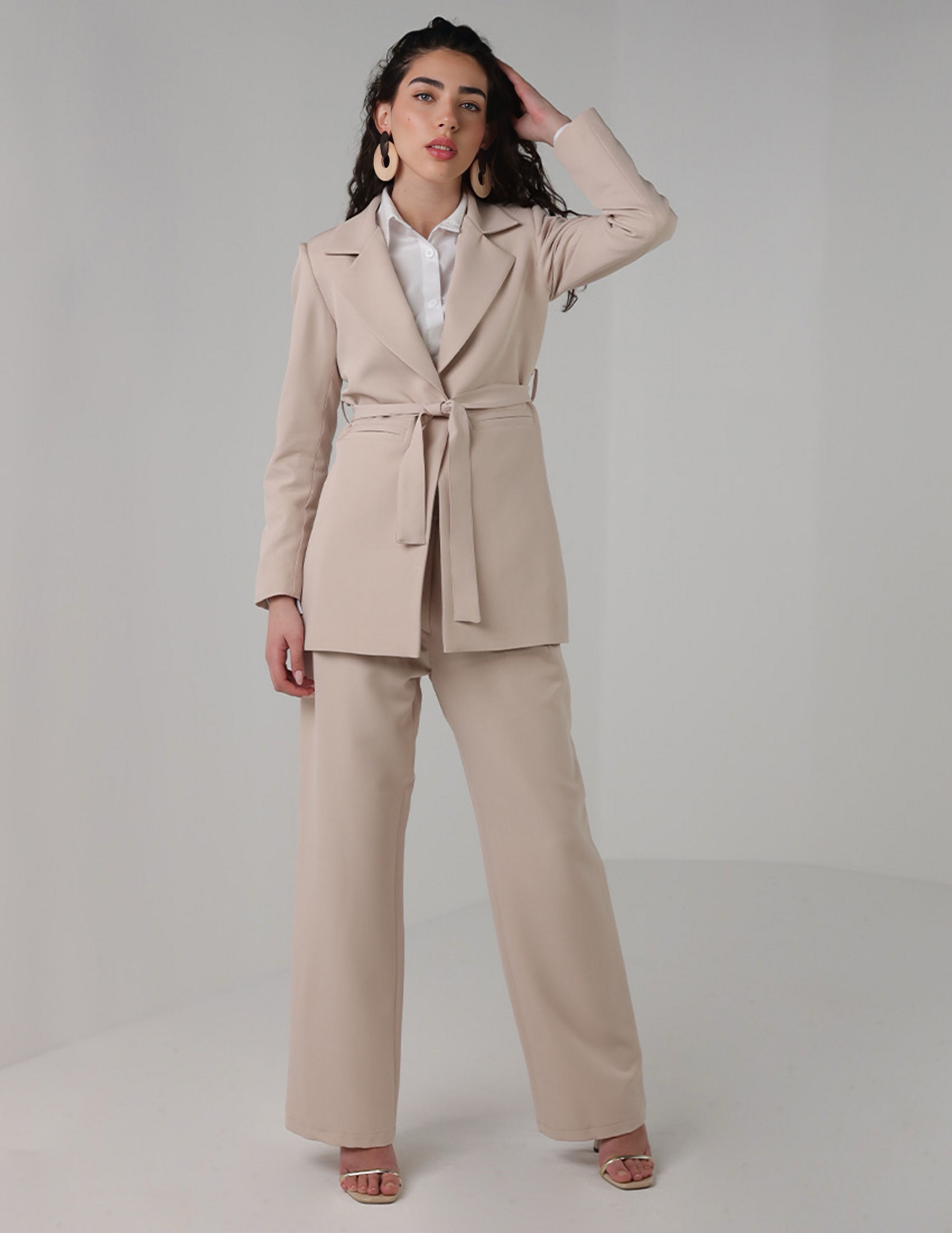 Slim-Fit Two-Piece Blazer Set with Belt