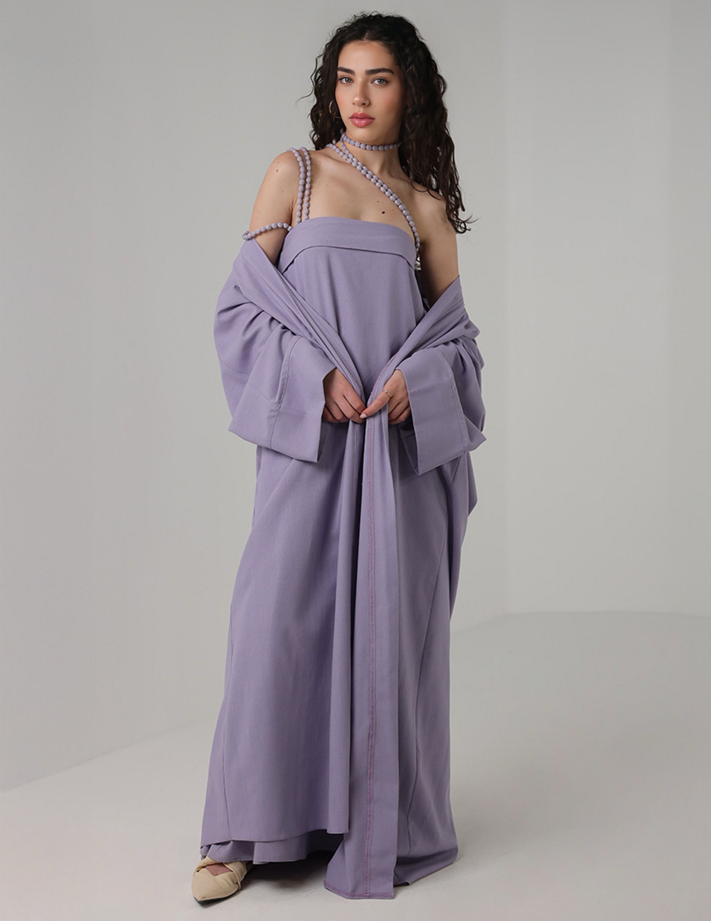 Pearl-Strap Two-Piece Abaya Set