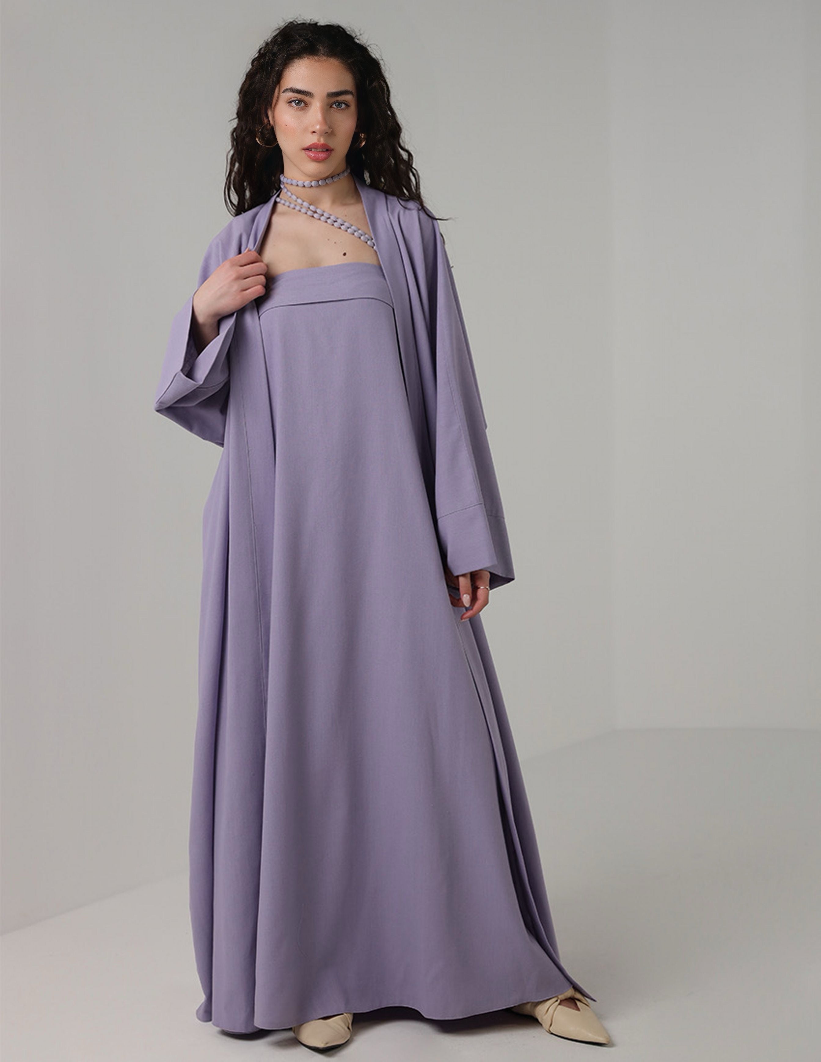 Pearl-Strap Two-Piece Abaya Set