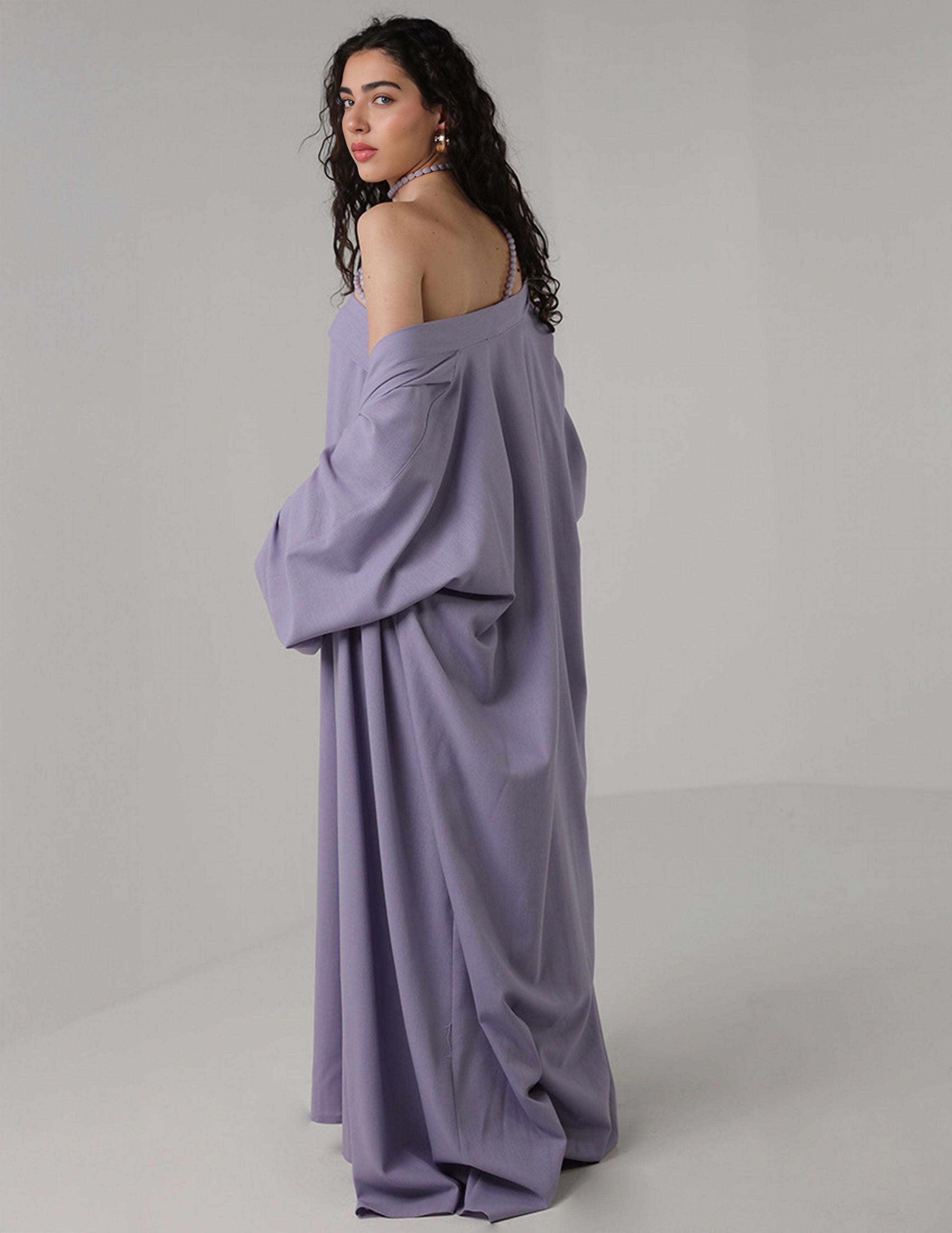 Pearl-Strap Two-Piece Abaya Set