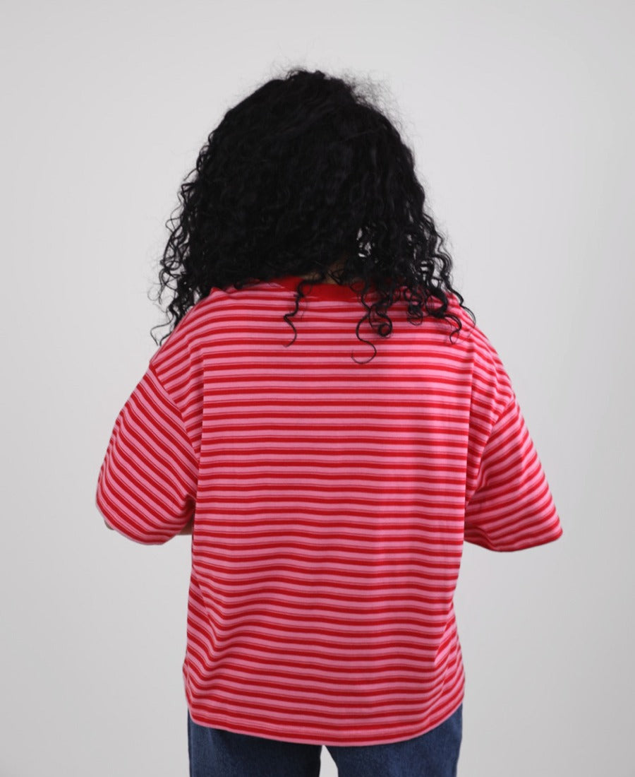 Oversized red-pink striped T-shirt