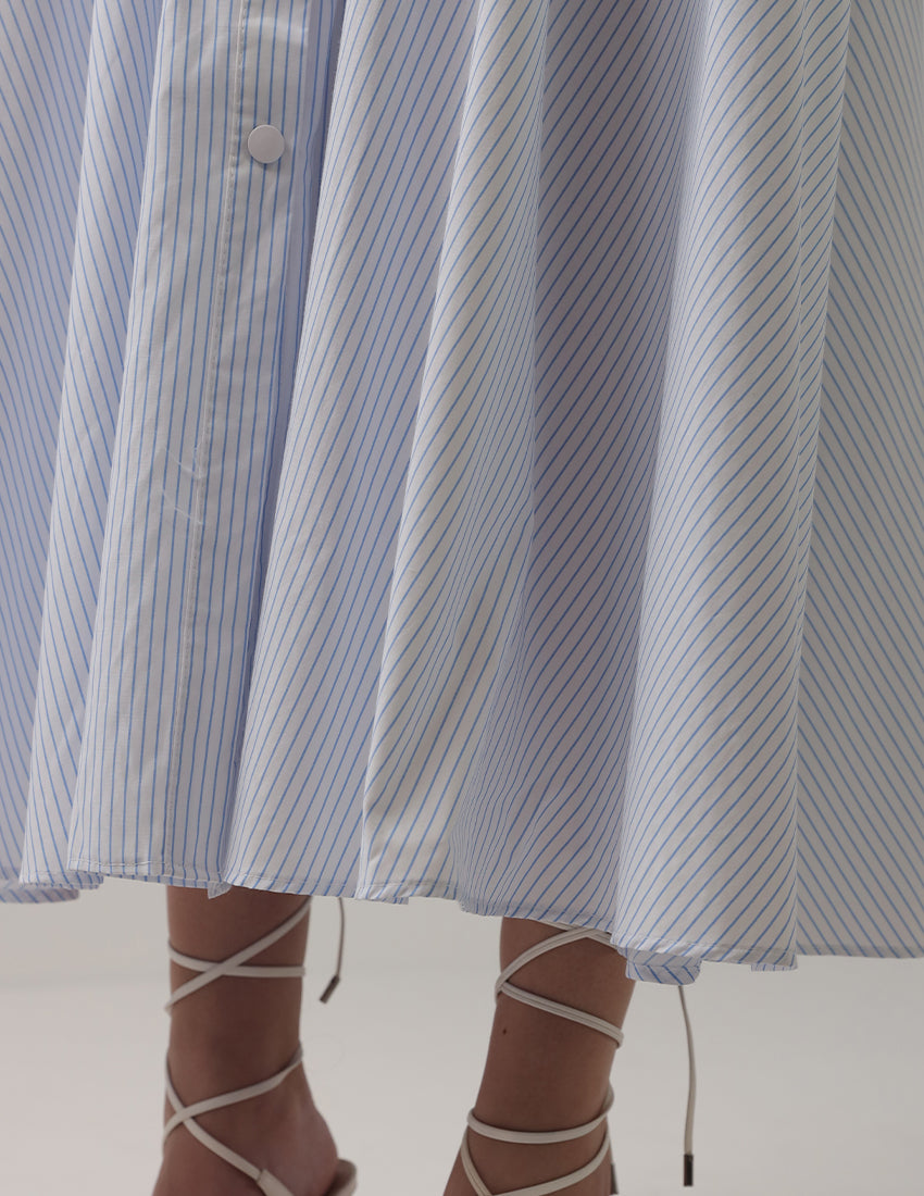Striped Shirt Dress with Elastic Waist