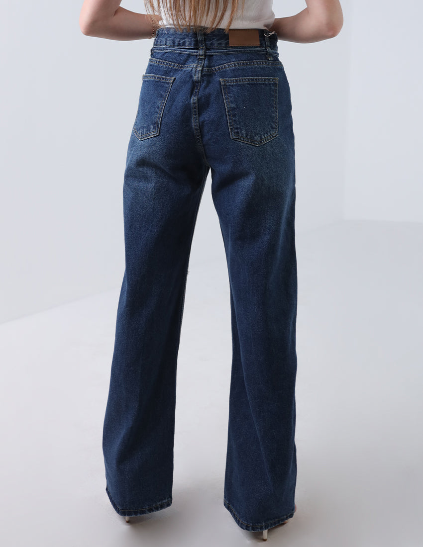 Straight-cut high-waisted jeans with tie