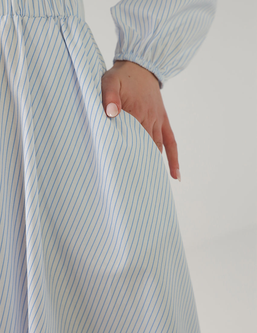 Striped Shirt Dress with Elastic Waist