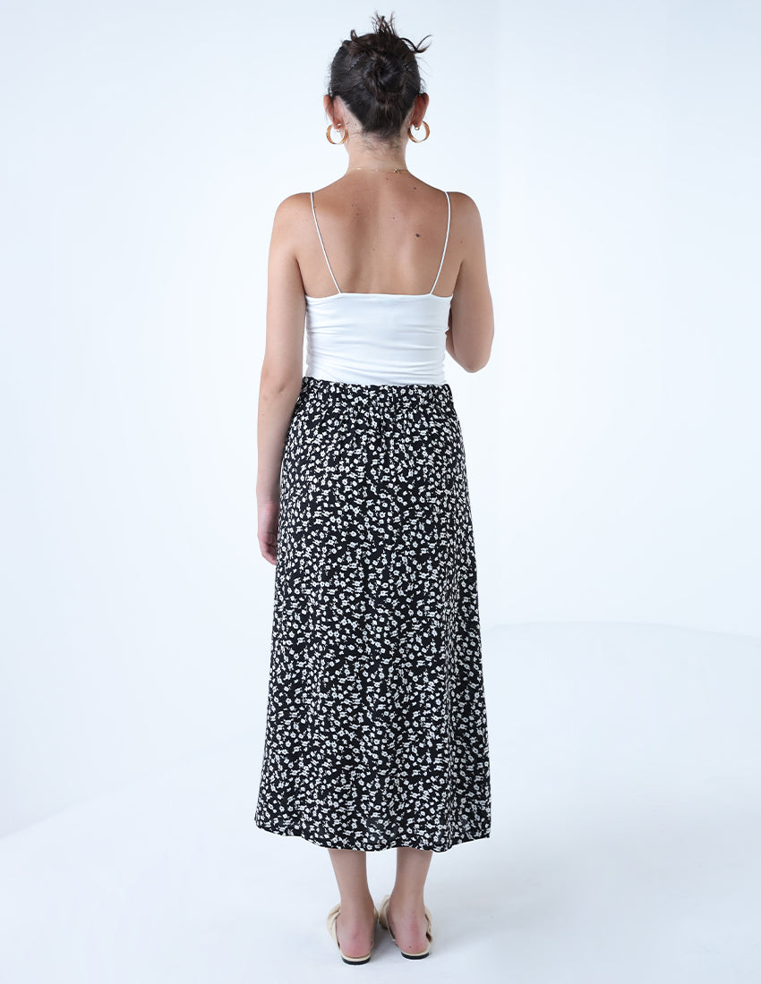 Black And White Floral Midi Skirt