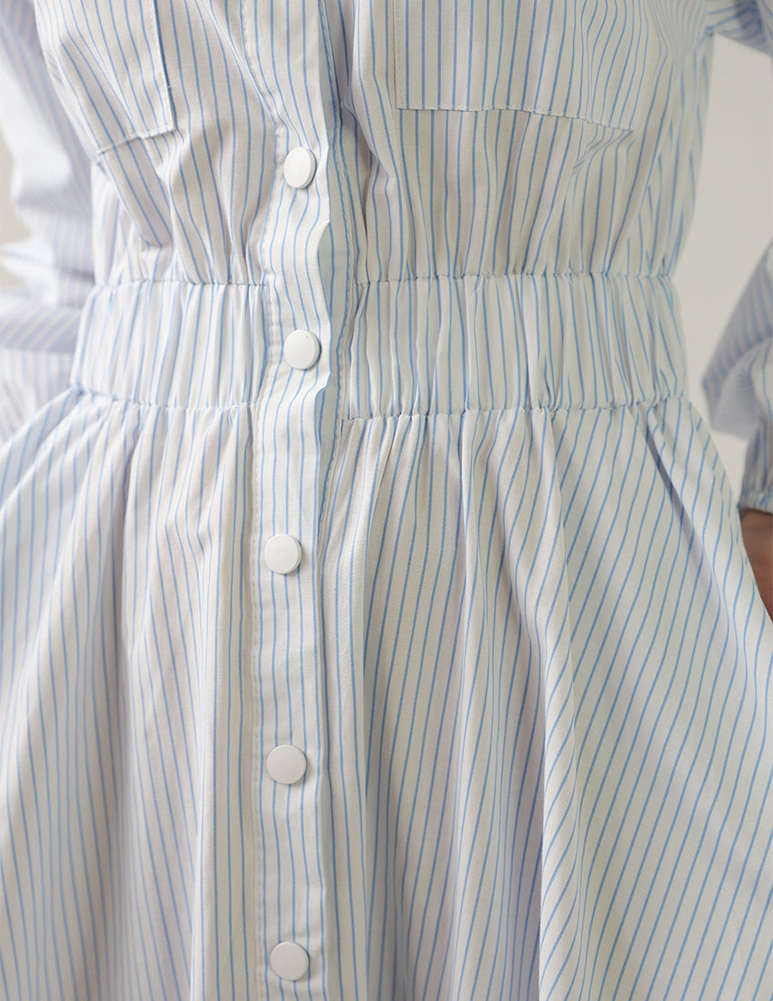 Striped Shirt Dress with Elastic Waist