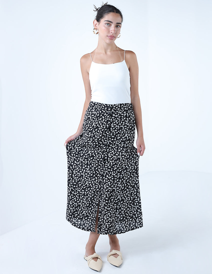 Black And White Floral Midi Skirt