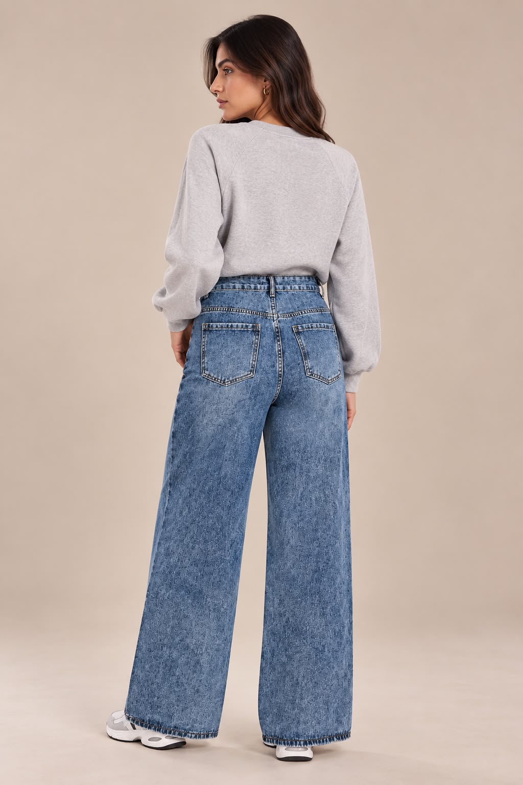 Dark blue wide-leg jeans with a center line