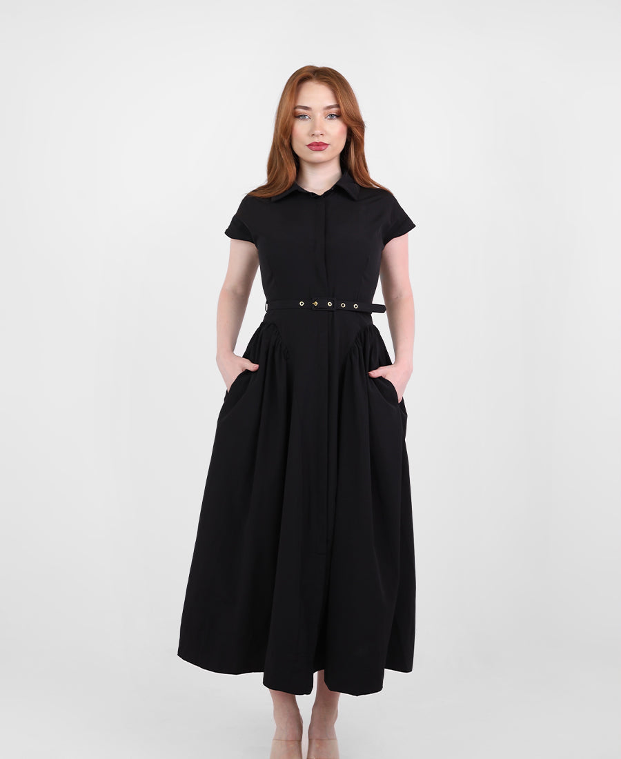 Flow dress with a button-up bodice belt