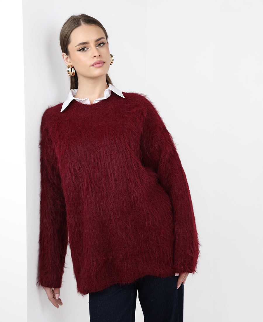 Wool round neck blouse