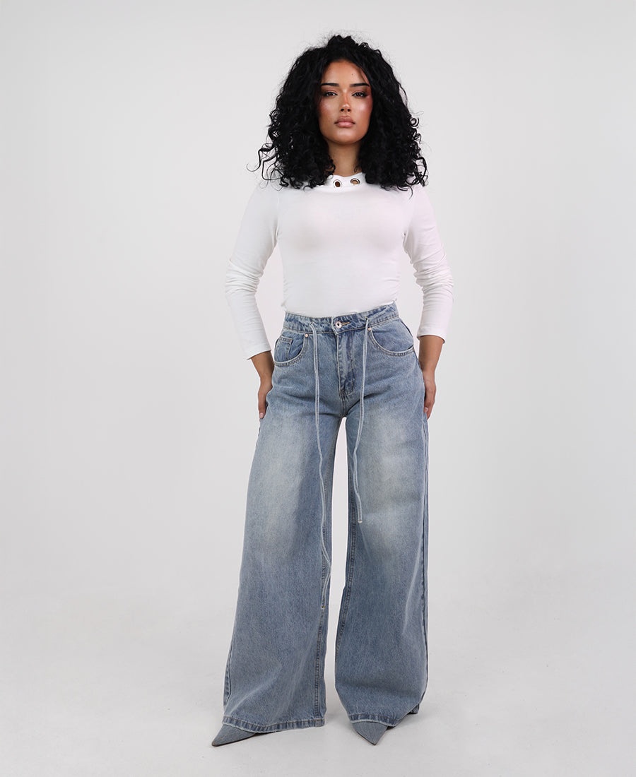 Wide Leg Jeans Tie Waist