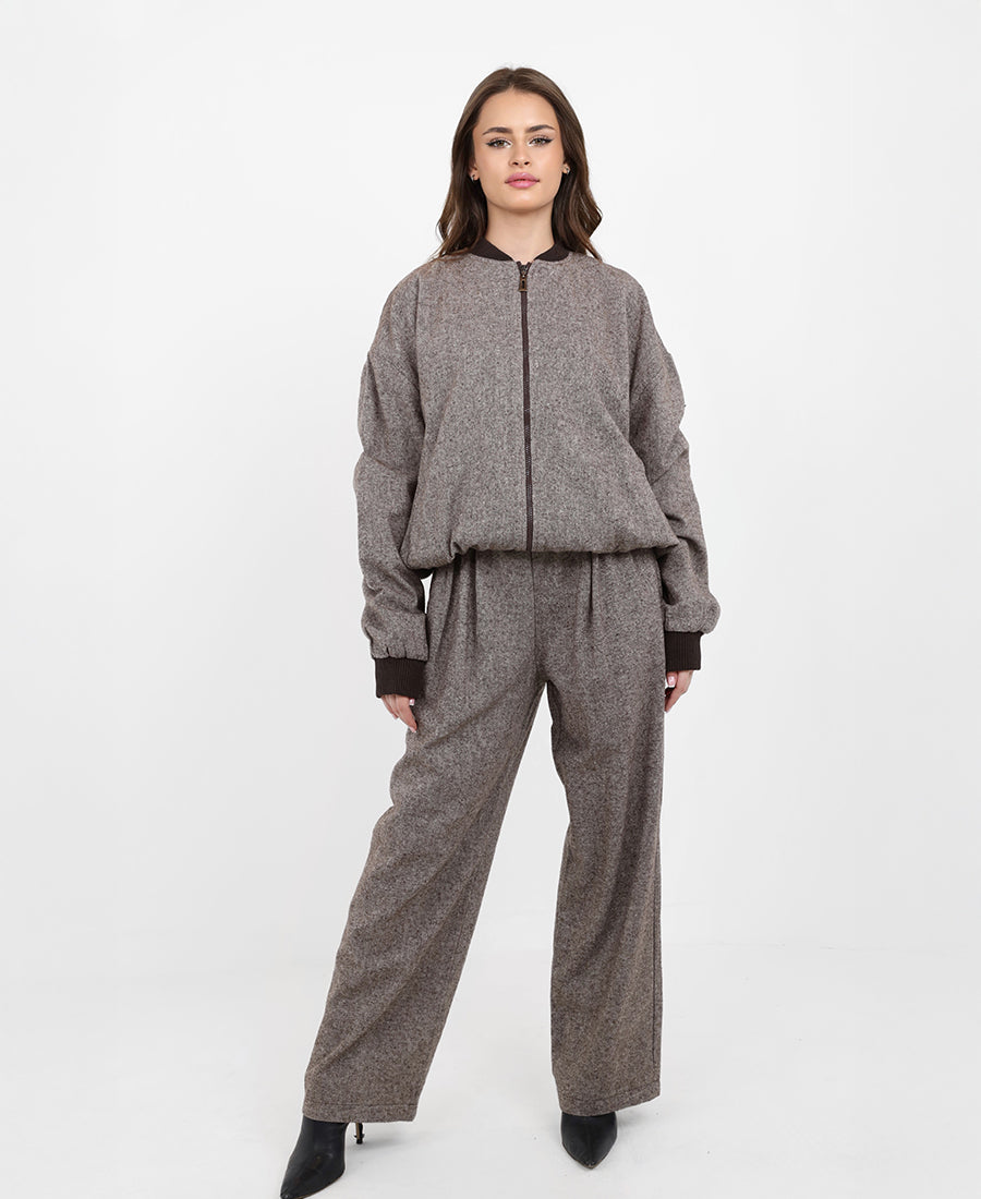 Melange straight-leg trousers